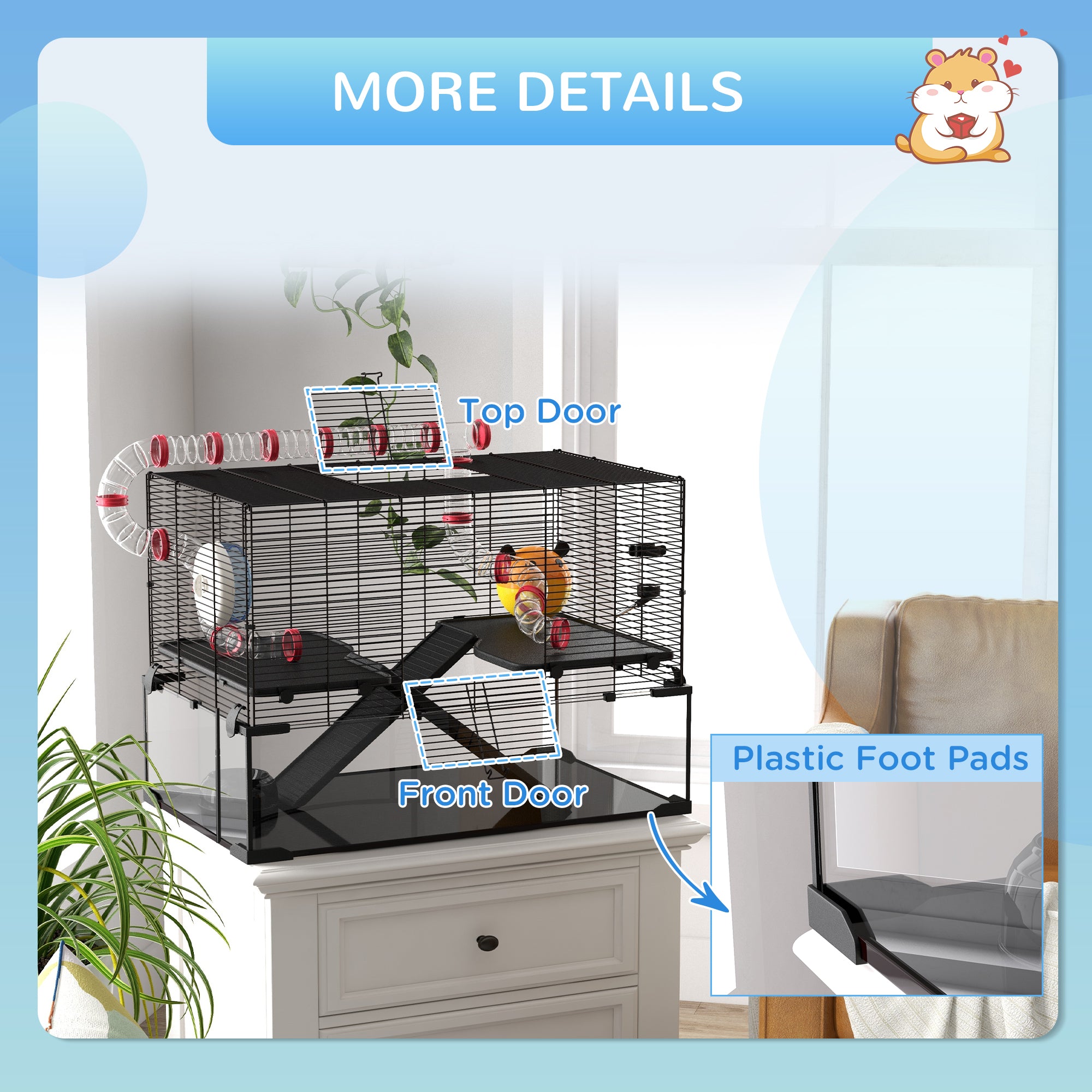 31" Hamster Cage with Tube and Tunnel, Deep Glass Bottom - Black - Image 8