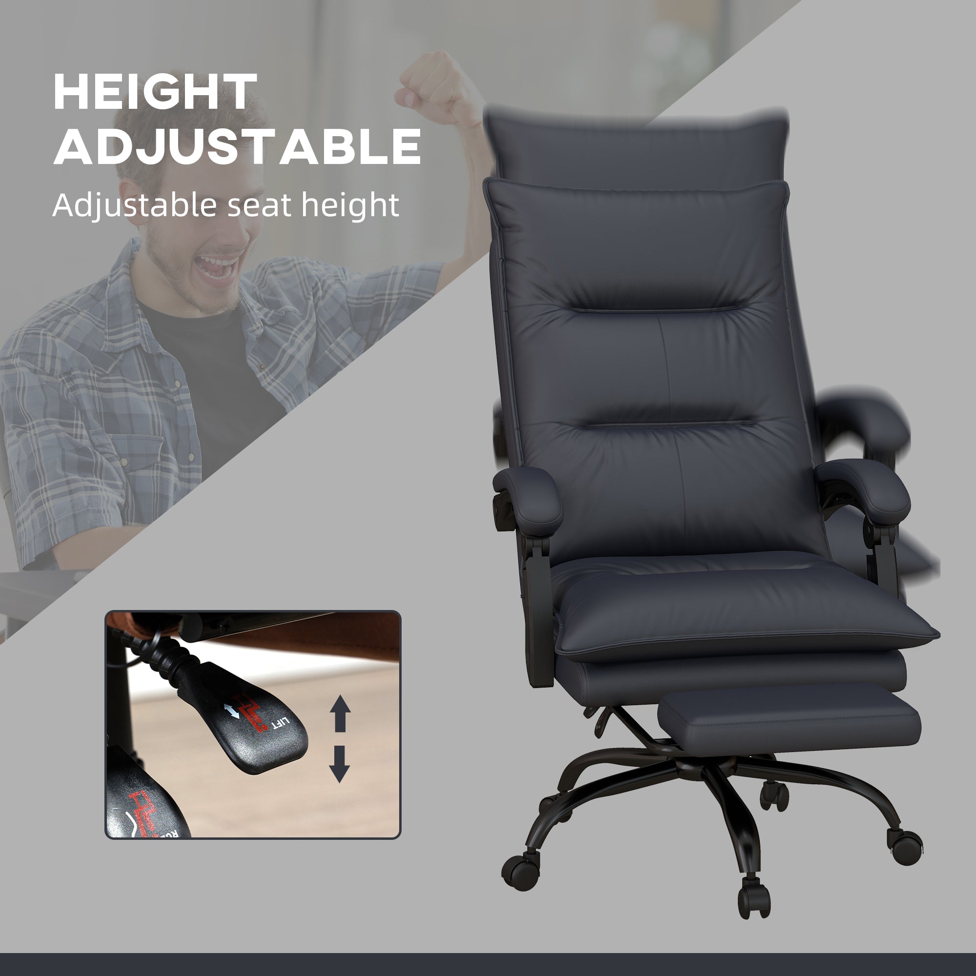 Executive Massage Office Chair with 6 Vibration Points, Microfiber Computer Desk Chair, Heated Reclining Chair with Footrest, Armrest, Double Padding, Charcoal Gray