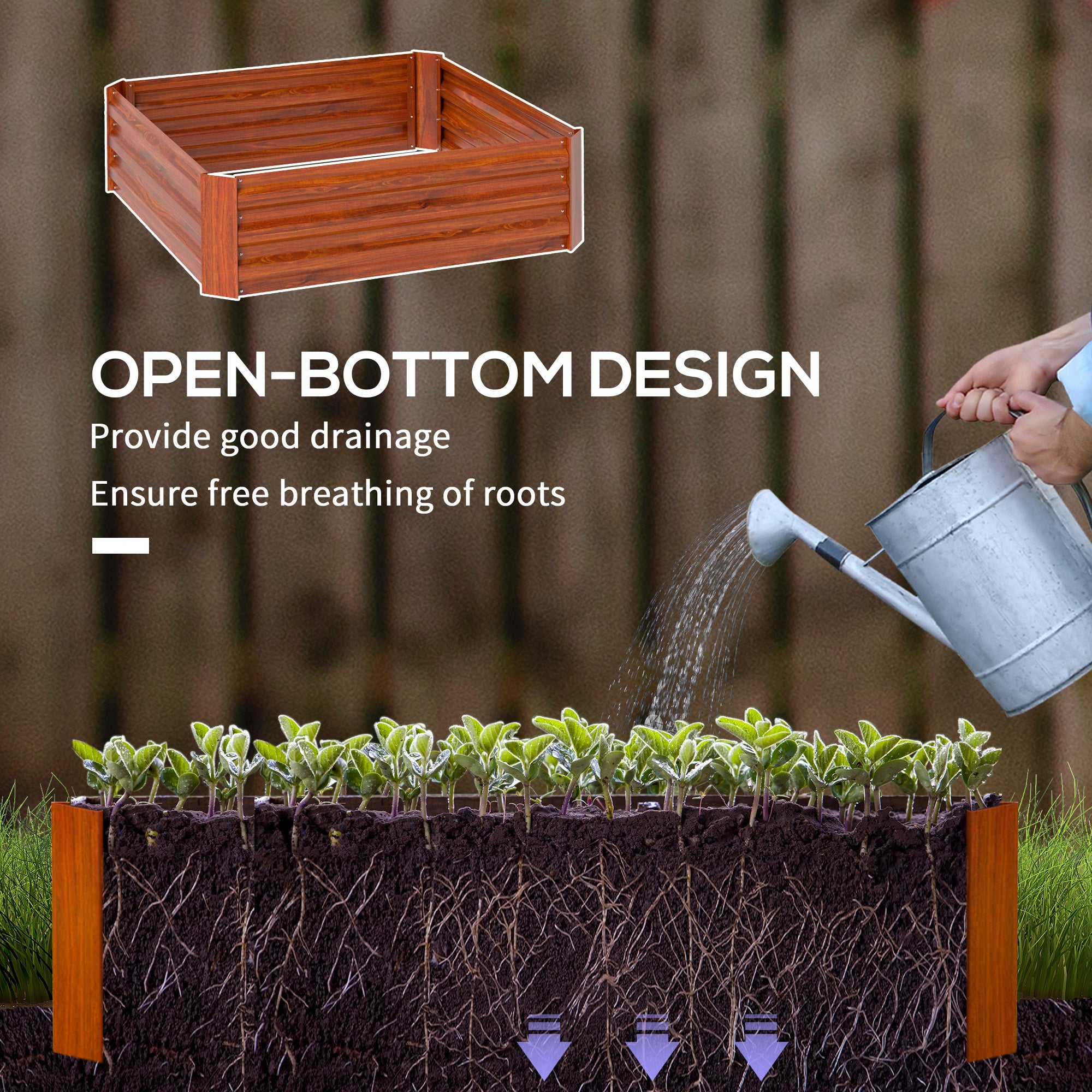 2 Piece Galvanized Raised Garden Bed, 3.3' x 3.3' x 1' Metal Planter Box for Growing Vegetables, Flowers, Herbs, Succulents, Dark Brown - Brown - Image 5