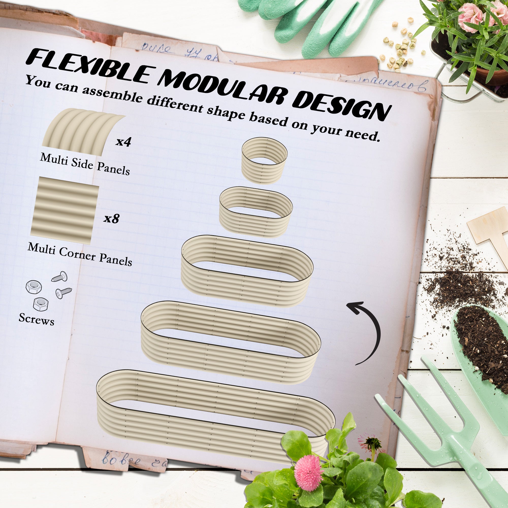 7.9' x 2' x 1.4' Galvanized Raised Garden Bed Kit, Metal Planter Box with Safety Edging, Cream - Cream White - Image 4