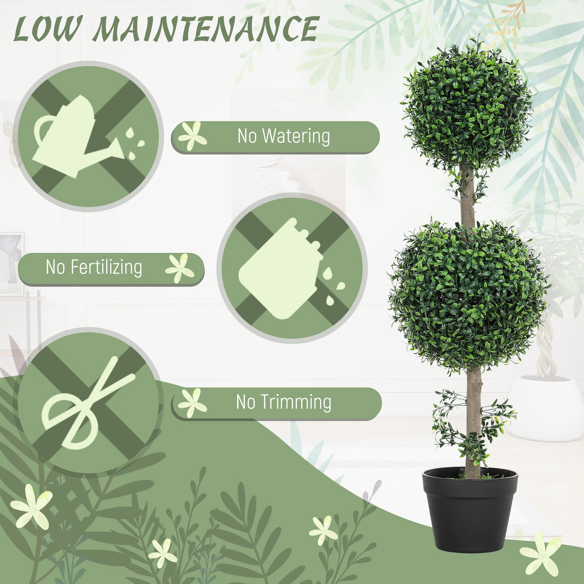 Set of 2 Artificial Ball Boxwood Topiary Trees, Fake Plants in Pot for Indoor Outdoor Living Room Green