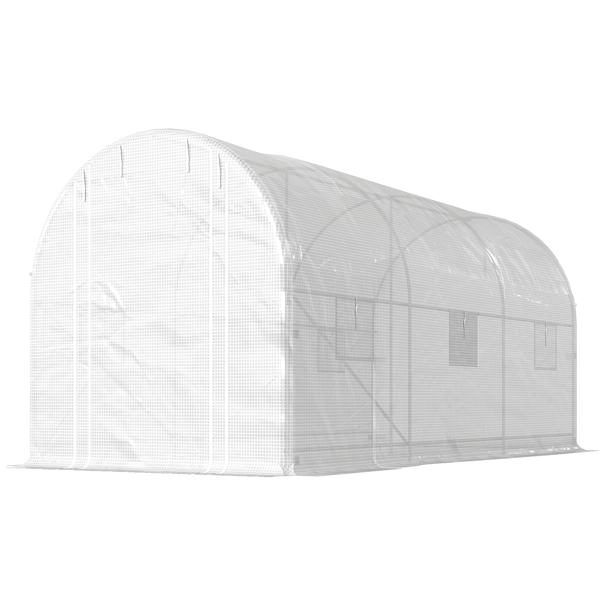Hoop House Greenhouse, Walk-in Tunnel Greenhouse with 2 Support Rods, Zippered Roll-up Mesh Door, 14.6'x6.5'x6.6', White - White