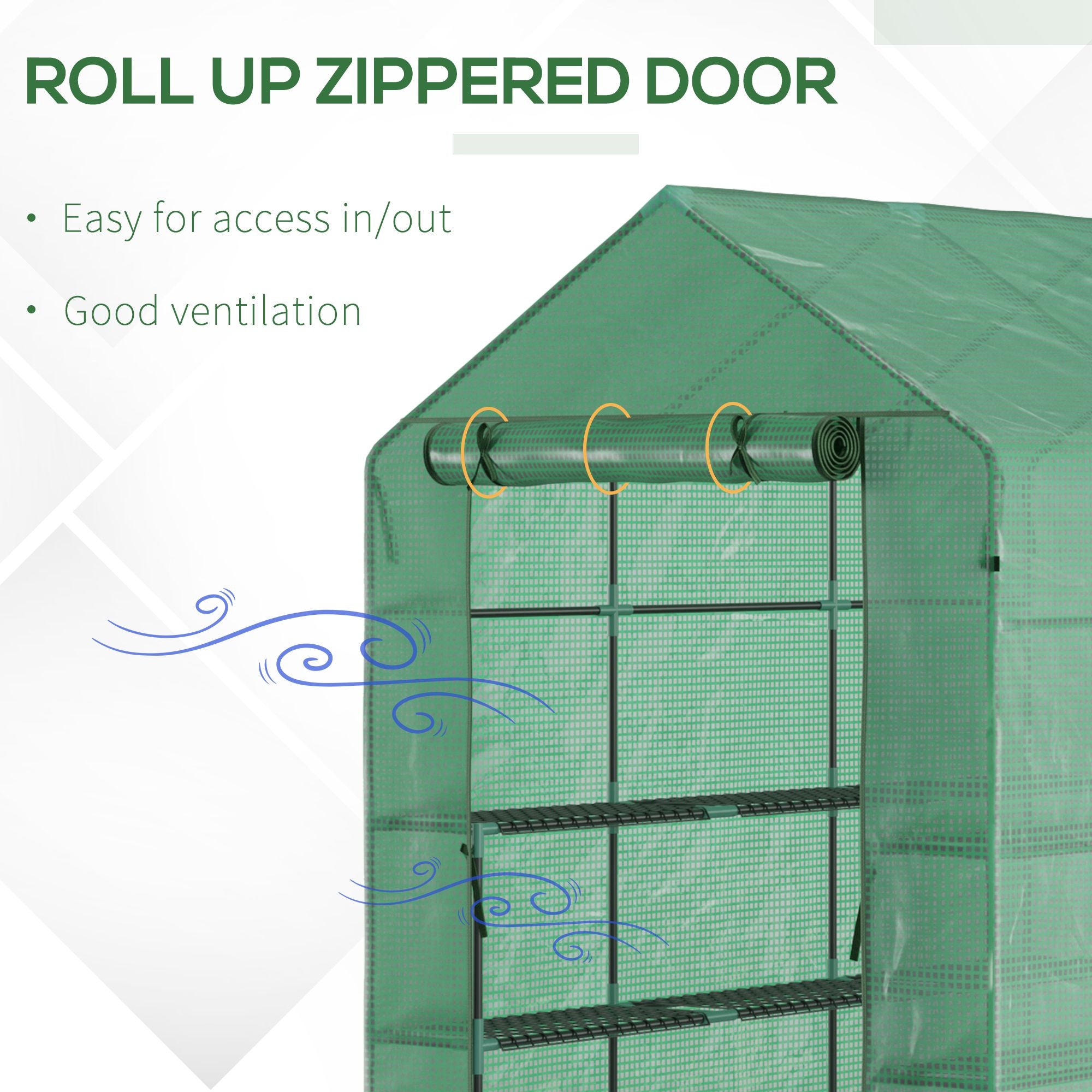 7' x 5' x 6' Walk-in Greenhouse for Outdoors with Mesh Door, 18 Shelf Hot House with Trellis, Plant Labels, UV Protective for Growing Flowers, Herbs, Vegetables, Saplings, Green - Green - Image 6