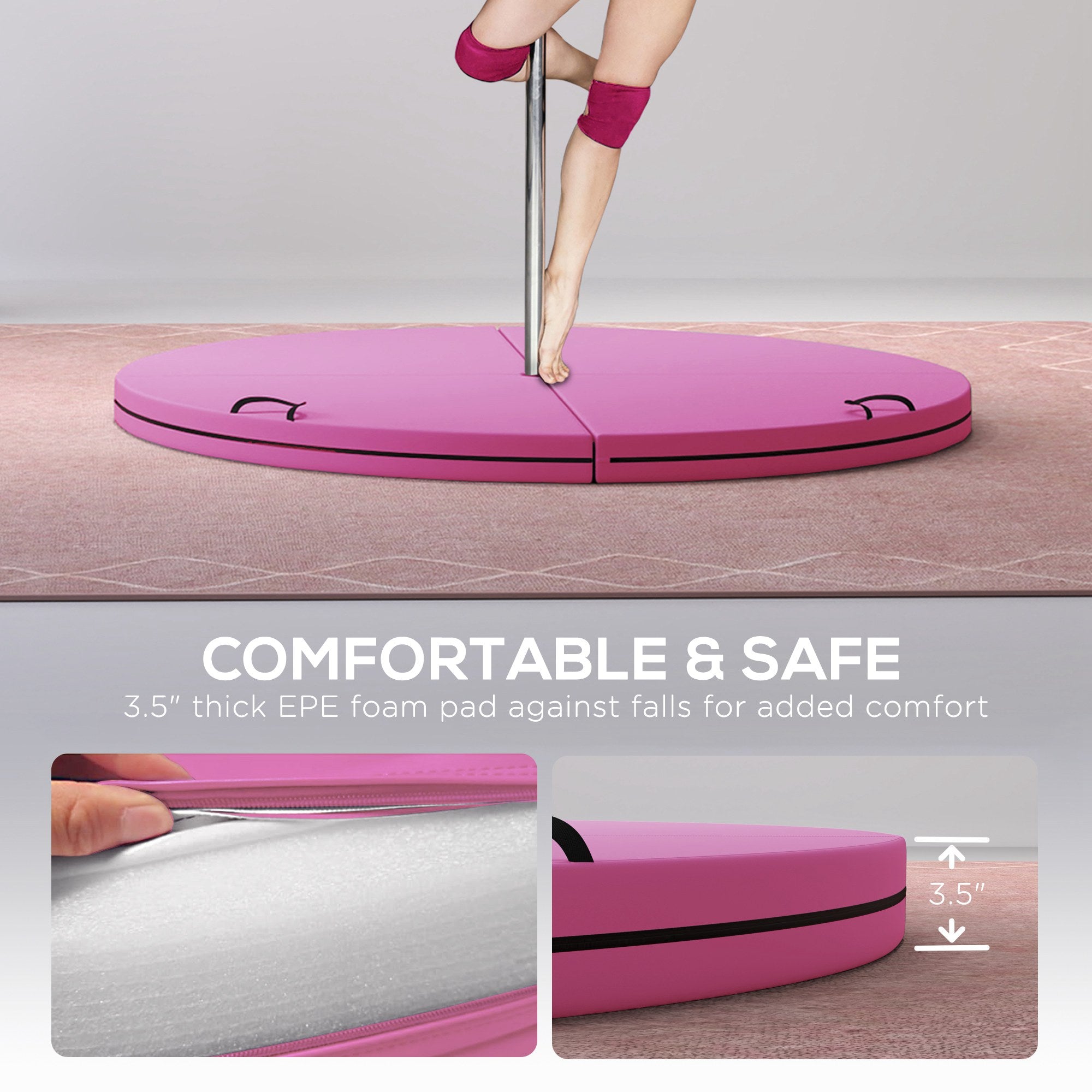 Foldable Crash Mat, Pole Padding with Carrying Handles and EPE Foam for Dance Training and Exercise, Pink
