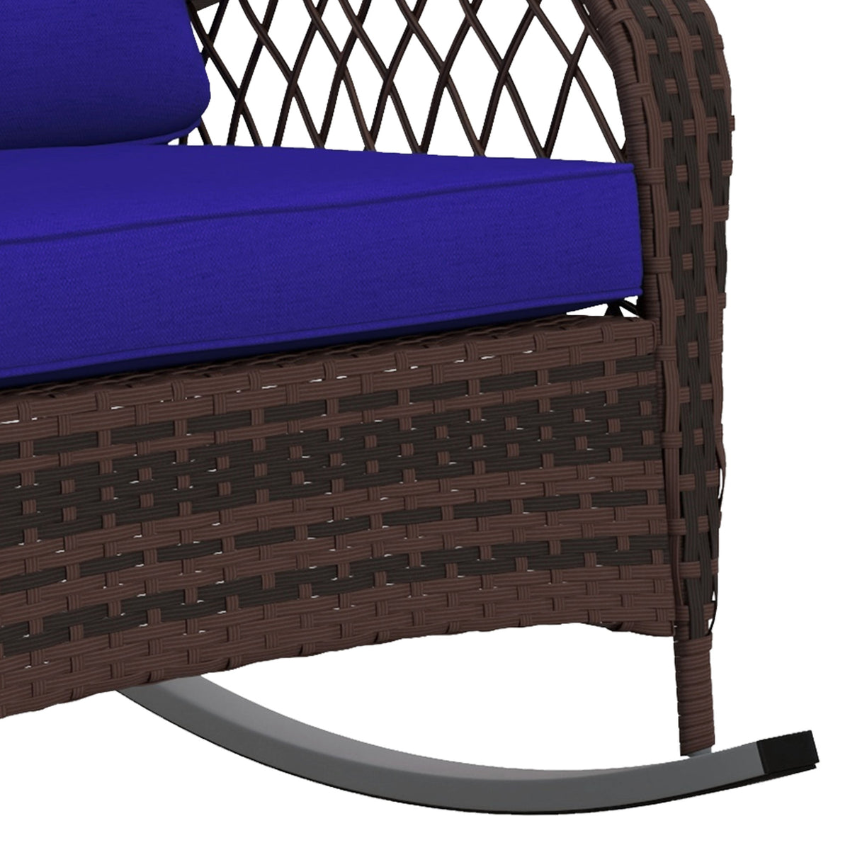 Rattan Porch Rocker w/ Plush Cushion, Dark Blue