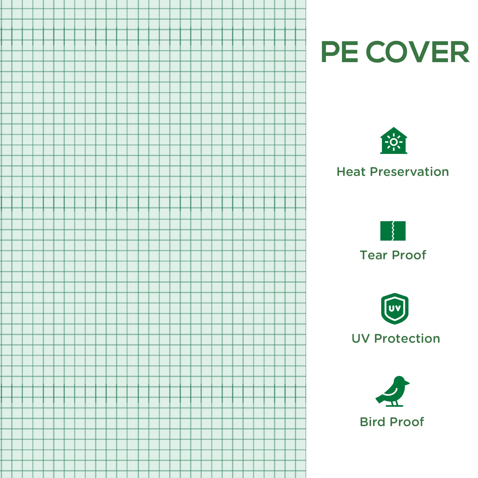 19.7' x 9.8' x 6.6' Plastic Greenhouse Cover Replacement, Heavy Duty Waterproof Tarp for Hoop House, Sheeting with 12 Windows, Door & Reinforcement Grid, Green - Green - Image 7