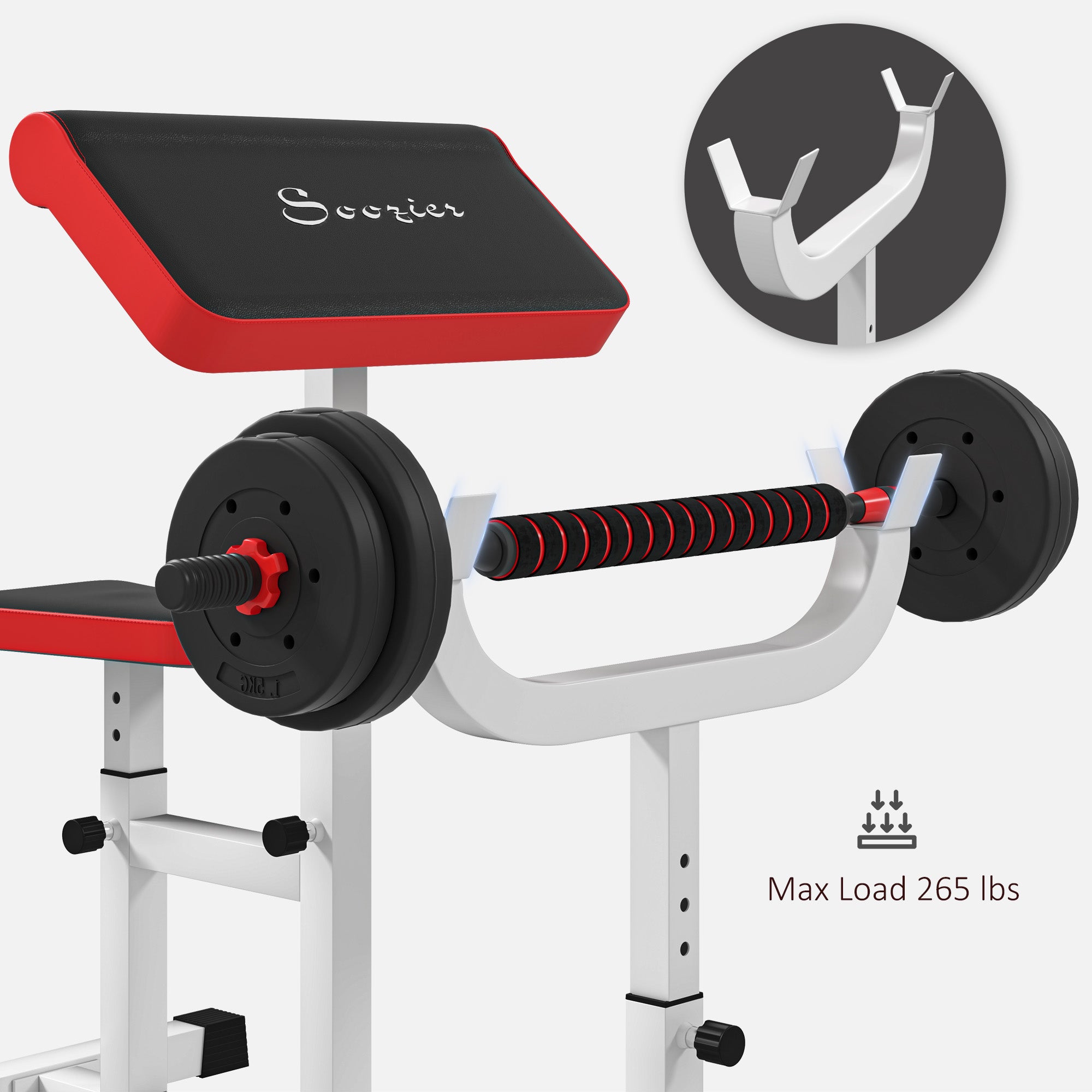 265 LBS Preacher Curl Bench for Strength Training, Adjustable Seated Arm Isolated Barbell Dumbbell Bicep Station, White