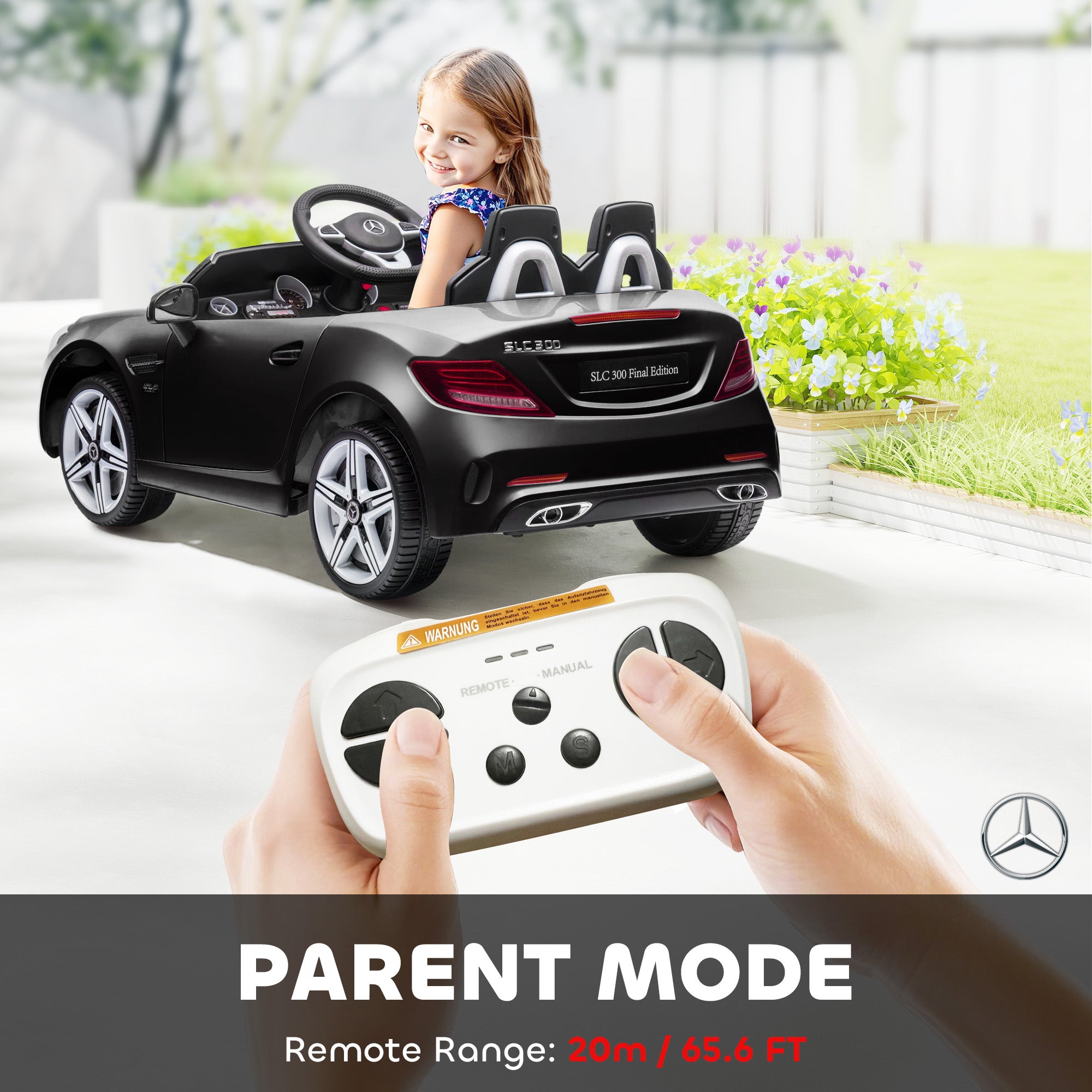 Mercedes SLC 300 Licensed Kids Electric Car with Remote Control, 12V Battery Powered Kids Ride on Car with Music, Lights, Suspension for 3-6 Years Old, Black