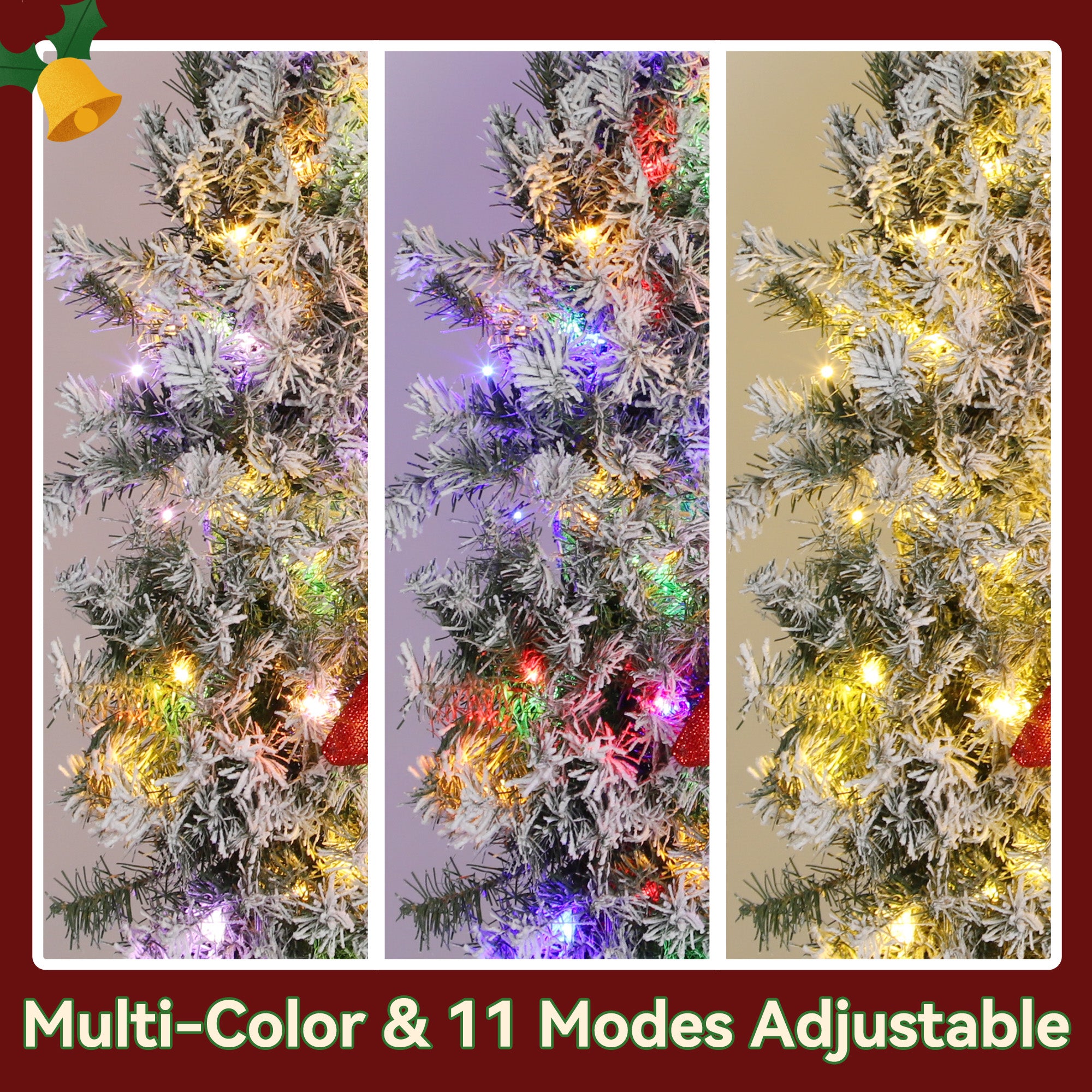 36in Flocked Pre-Lit Christmas Wreath with 3D Red Bow, 11 Lighting Modes, Front Door Christmas Wreath with Remote