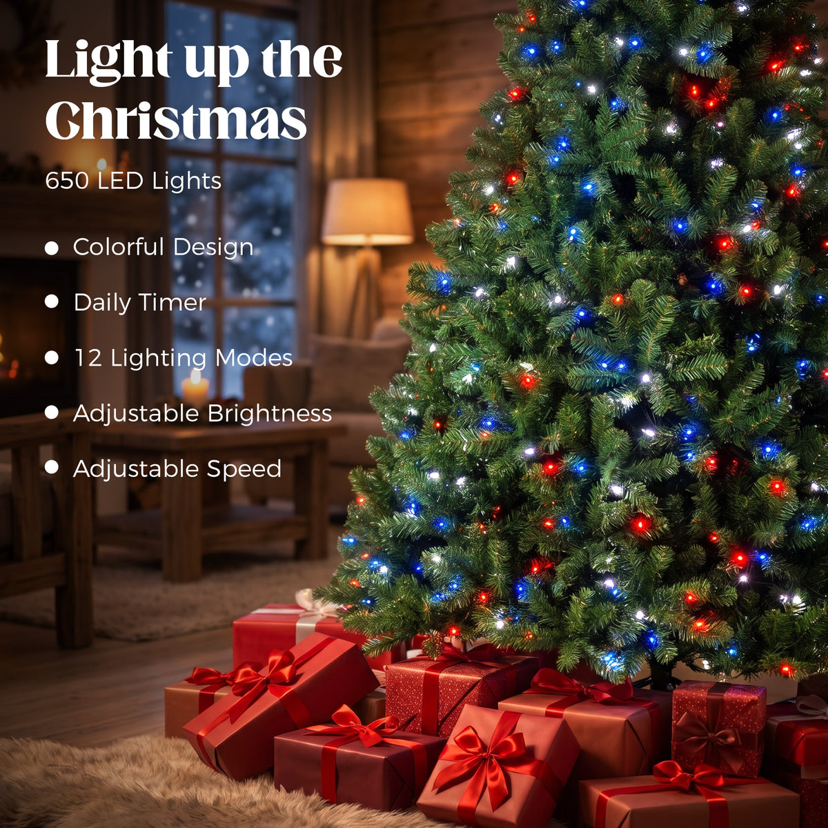 9ft Prelit Christmas Tree with RGB Dynamic LEDs, Remote Control, Daily Timer, Hinged Xmas Tree, Easy Assembly