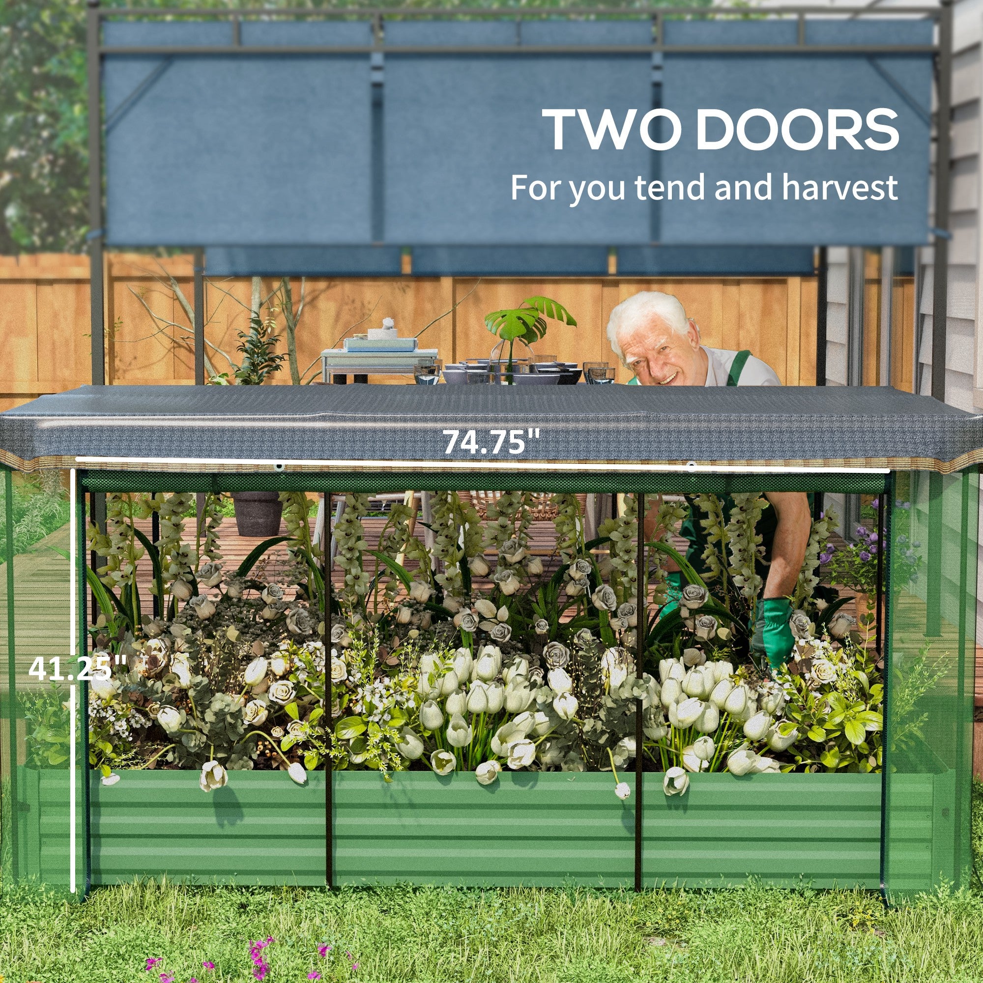 Galvanized Steel Planter Box with Crop Cage and Shade Cloth, Raised Garden Bed for Flowers, Veggies and Herbs, Green - Green - Image 6