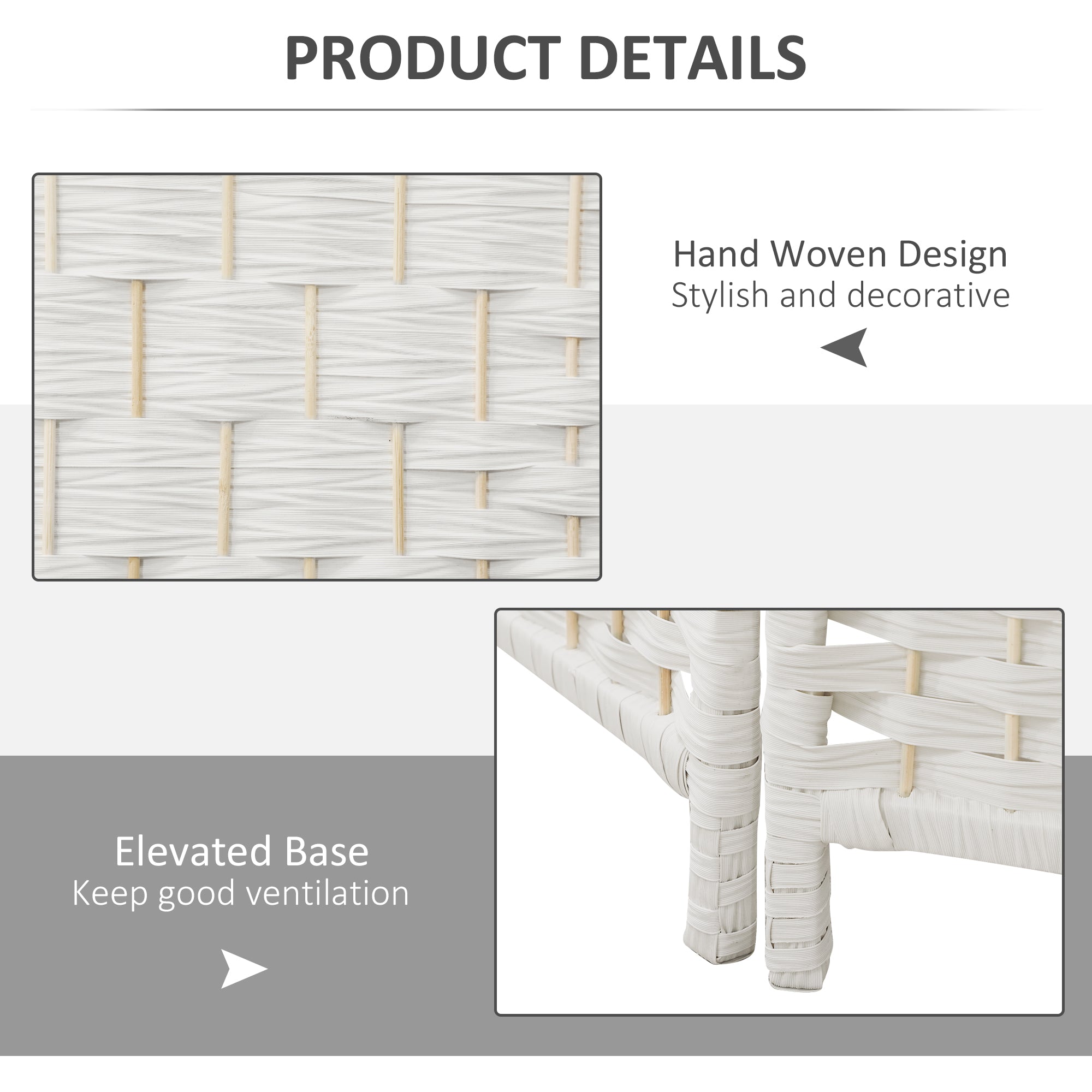 Room Divider, 6 Panel Folding Privacy Screen, 6FT Tall Portable Weave Partition Wall Divider for Bedroom, White