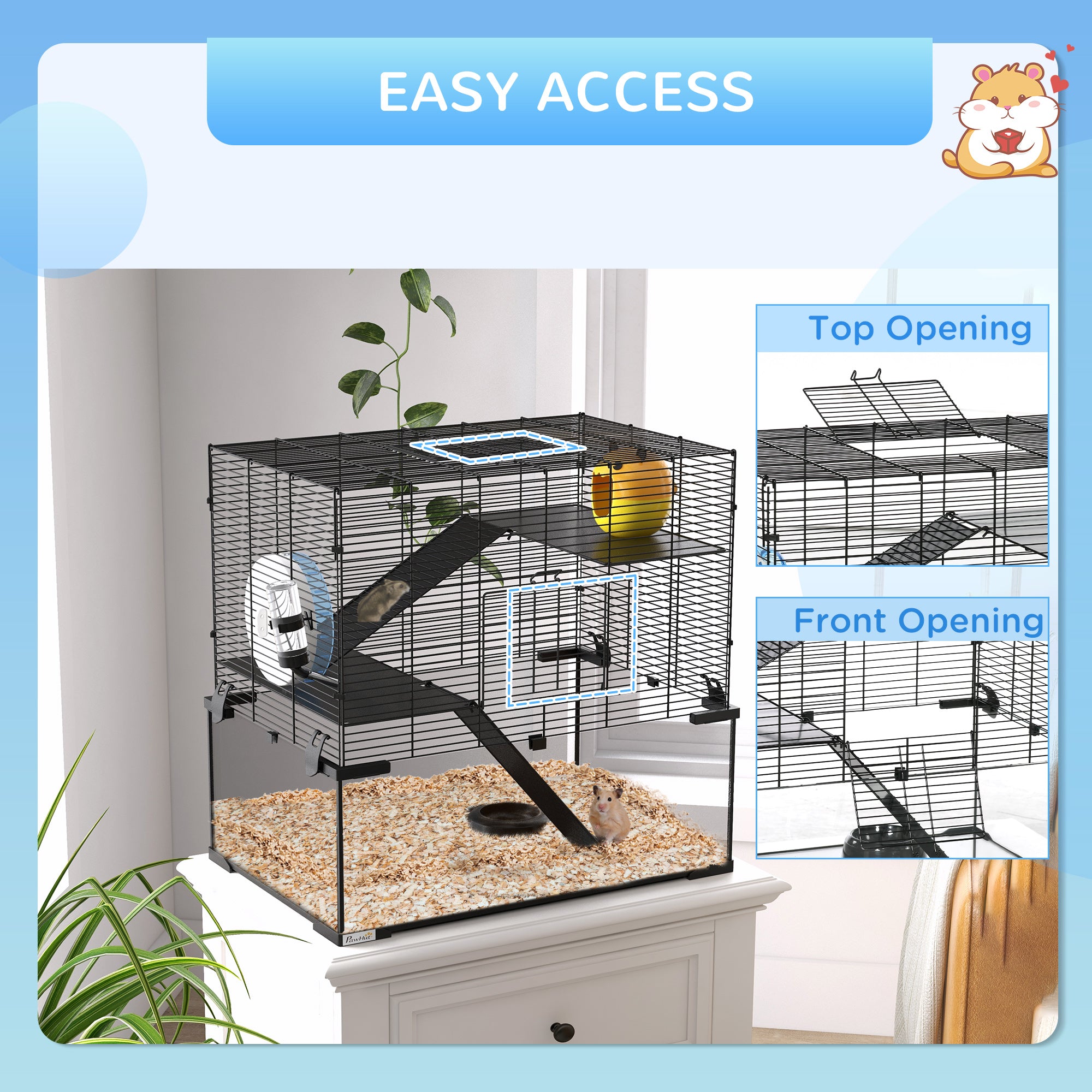 23.5" Hamster Cage, Gerbil Cage with Glass Basin for Small Hamsters, Black - Black - Image 7