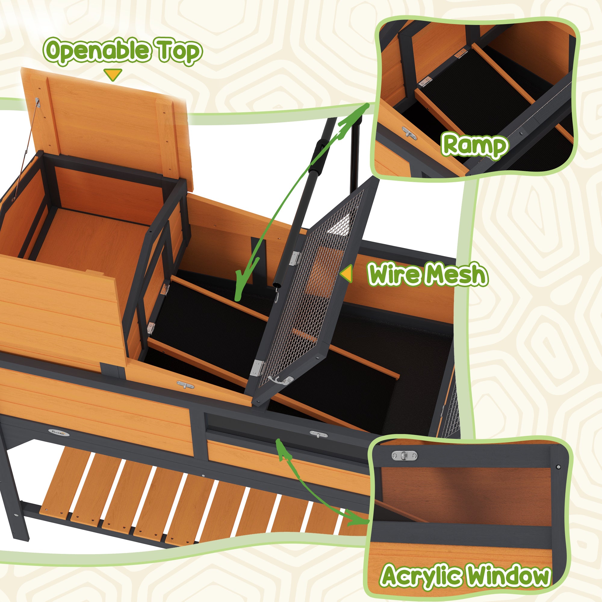 Tortoise Enclosure Tortoise House w/ Adjustable Lamp Holder, Storage Shelf, Removable Main House, Openable Lid, Yellow - Yellow - Image 8