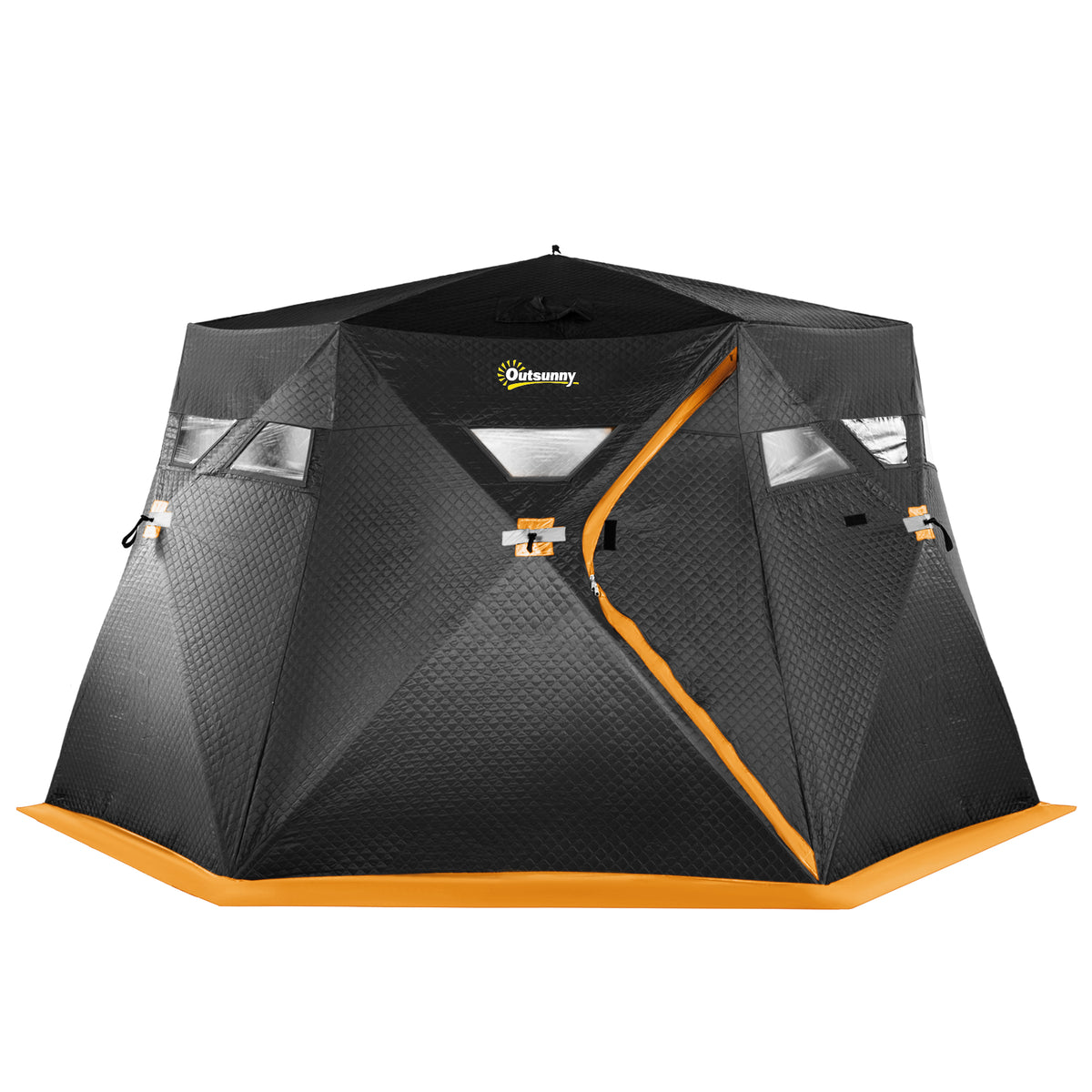 4 Person Insulated Pop-Up Ice Fishing Shelter, 360-Degree View, Portable Ice Fishing Tent Shanty with Carry Bag, Two Doors and Anchors for Low-Temp -22℉, Black and Orange