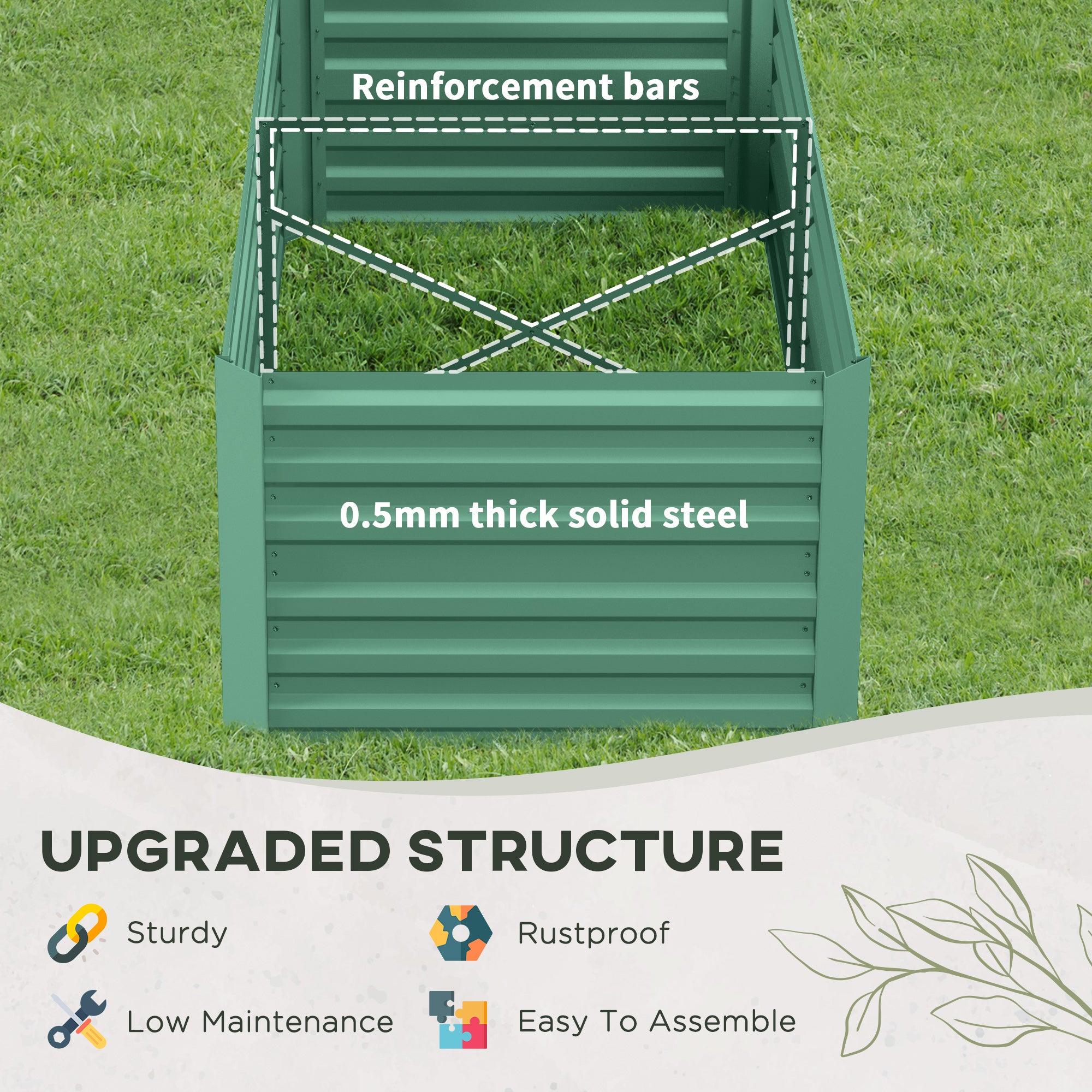 Galvanized Raised Garden Bed, Steel Outdoor Planters with Reinforced Rods, 71" x 36" x 23", Light Green - Light Green - Image 5