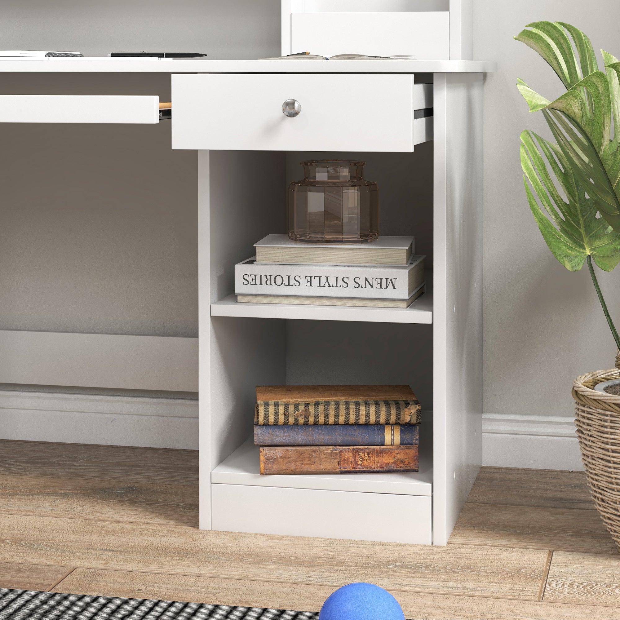 Kids Desk and Chair Set 5-8 Year Old with Storage, White