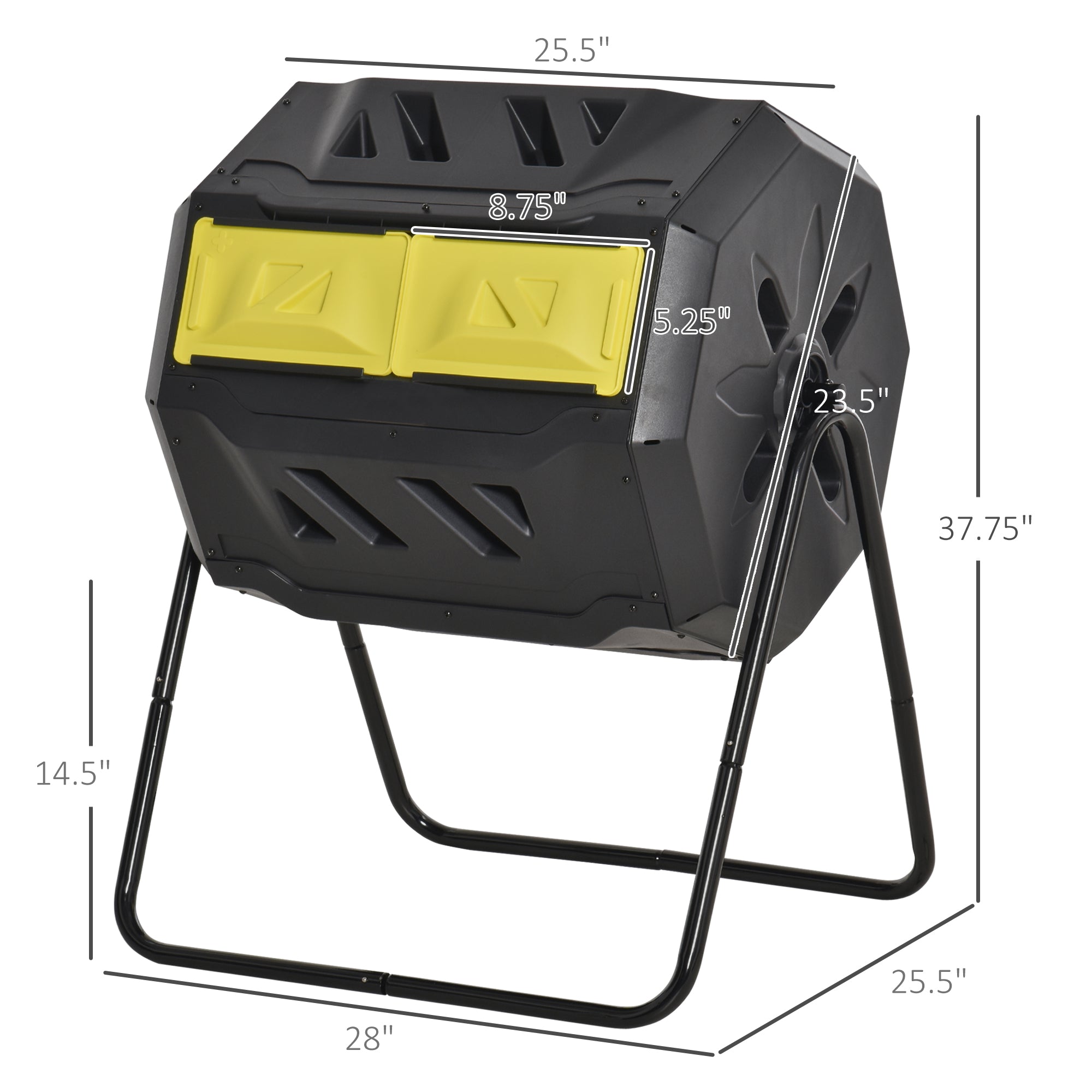 Tumbling Compost Bin Outdoor 360° Dual Chamber Rotating Composter 43 Gallon, Yellow - Yellow - Image 3