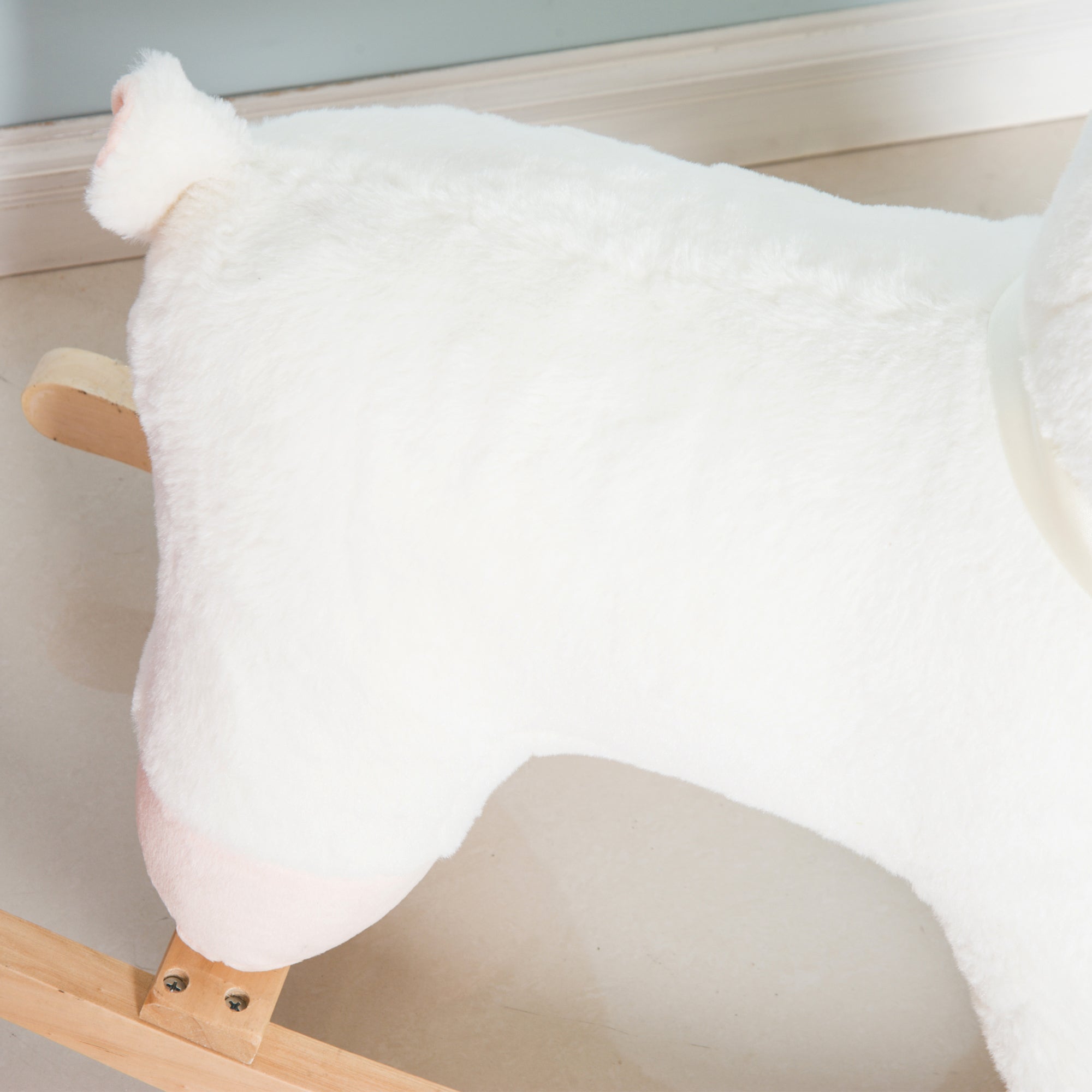 Lamb Rocking Horse Sheep, Nursery Stuffed Animal Ride On Rocker for Kids, Wooden Plush, White