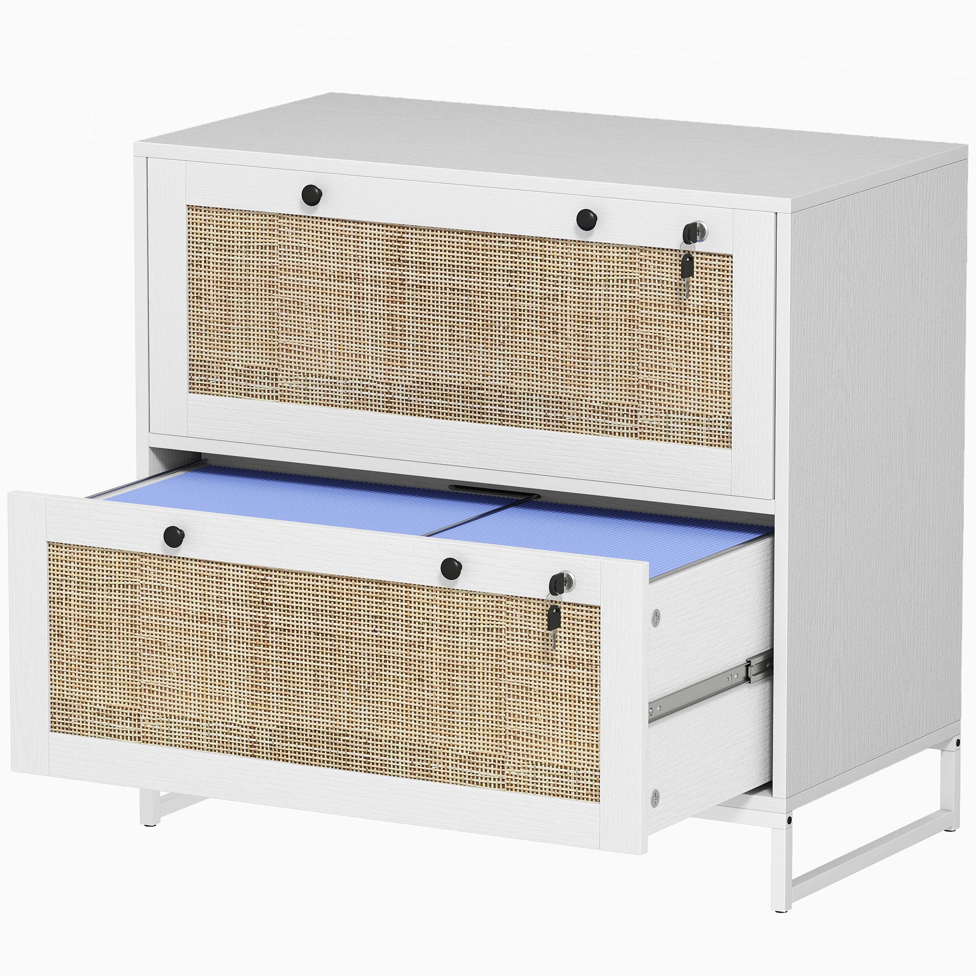 Lockable Filing Cabinet, Boho 2 Drawer File Cabinet with Adjustable Hanging Bar for Letter, A4 and Legal Size, White