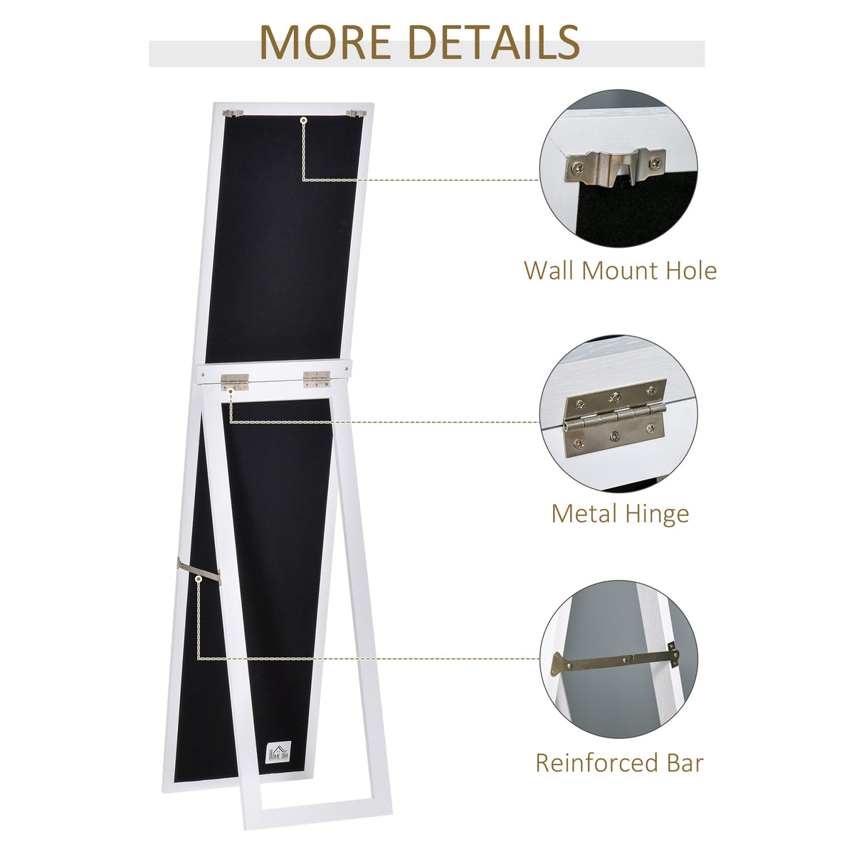 Full Length Glass Mirror, Freestanding or Wall Mounted Dress Mirror for Bedroom, Living Room, Bathroom, White