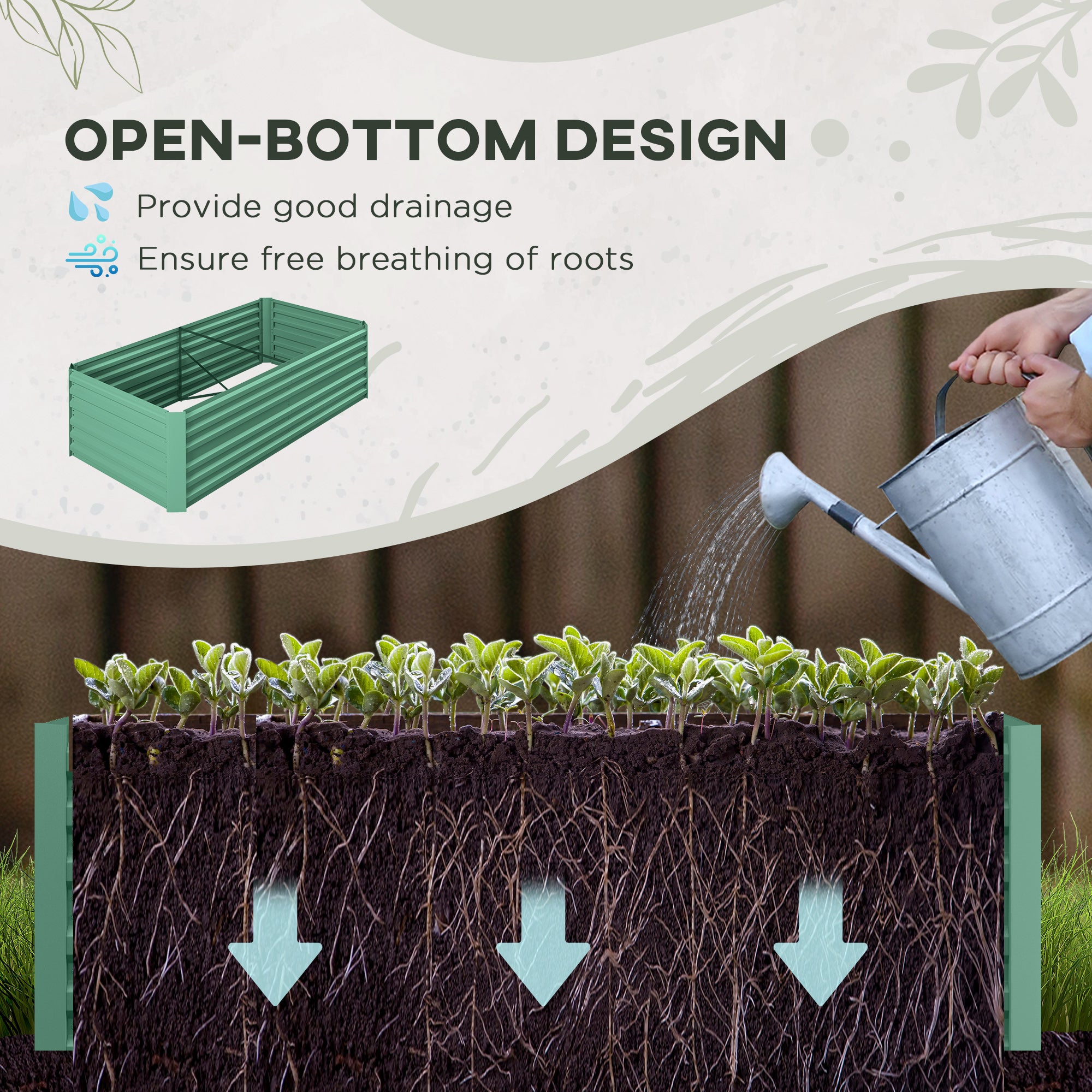 Galvanized Raised Garden Bed, Steel Outdoor Planters with Reinforced Rods, 71" x 36" x 23", Light Green - Light Green - Image 4