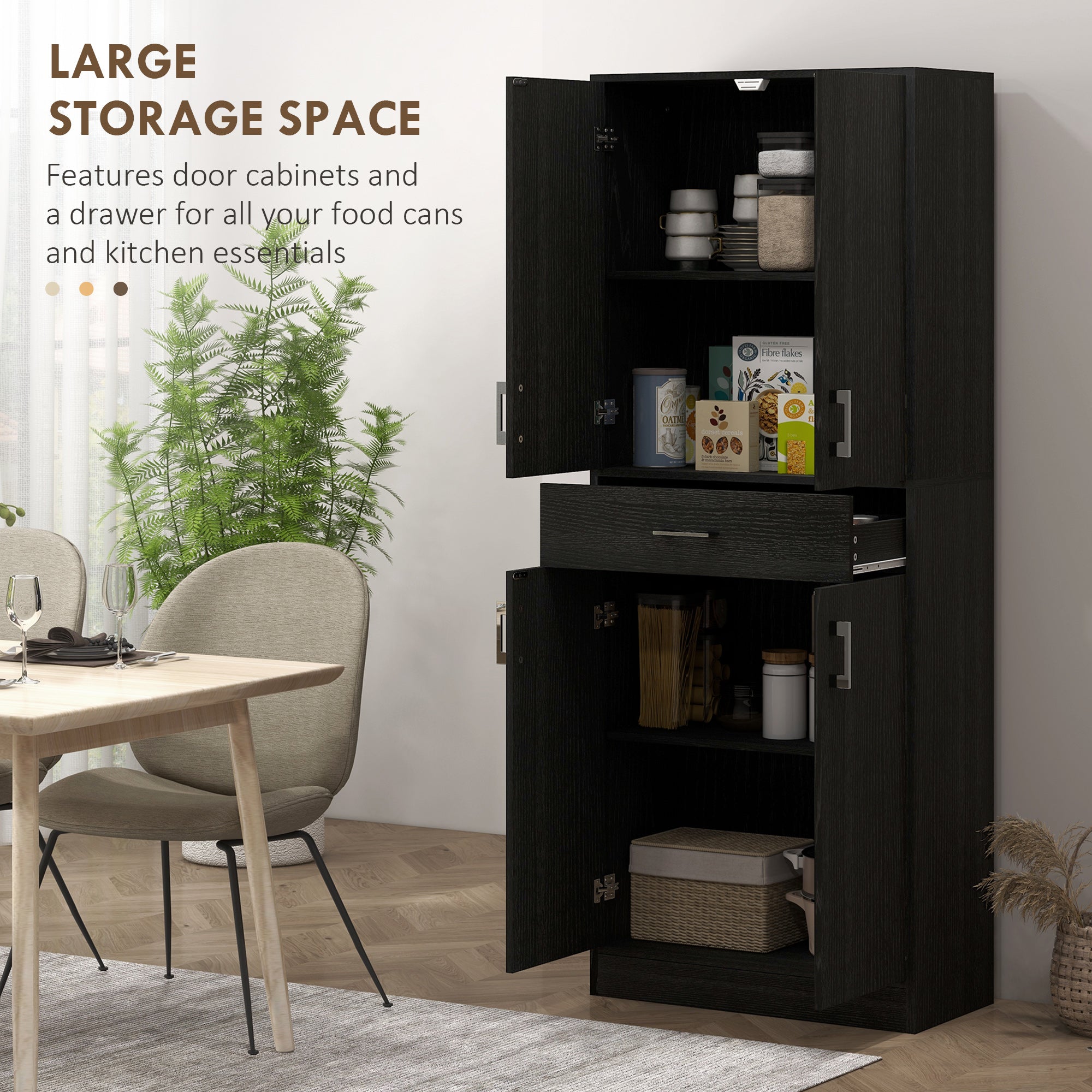71" Kitchen Cabinet with Drawer and Adjustable Shelf, Freestanding Tall Kitchen Pantry, Distressed Black
