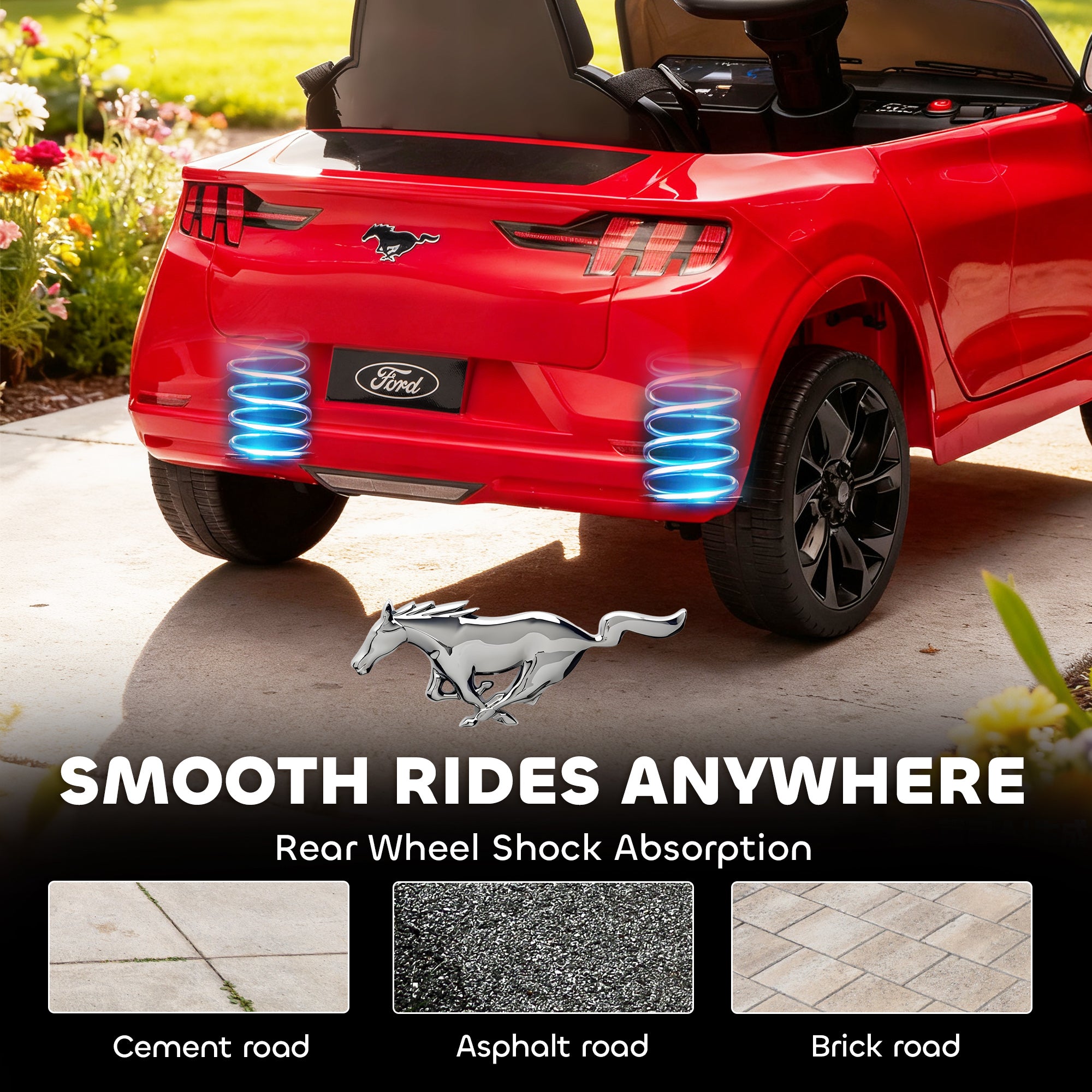 12V Kids Ride On Car, Licensed Ford Mustang Mach-E Electric Car with Remote Control, LED Light, Music, Red