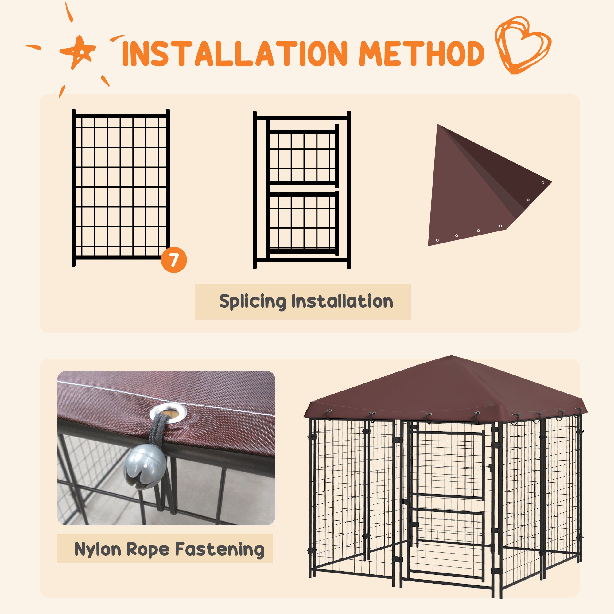 4.6' x 4.6' x 5' Dog Kennel Outdoor with Waterproof Canopy, Large Door - Brown - Image 7