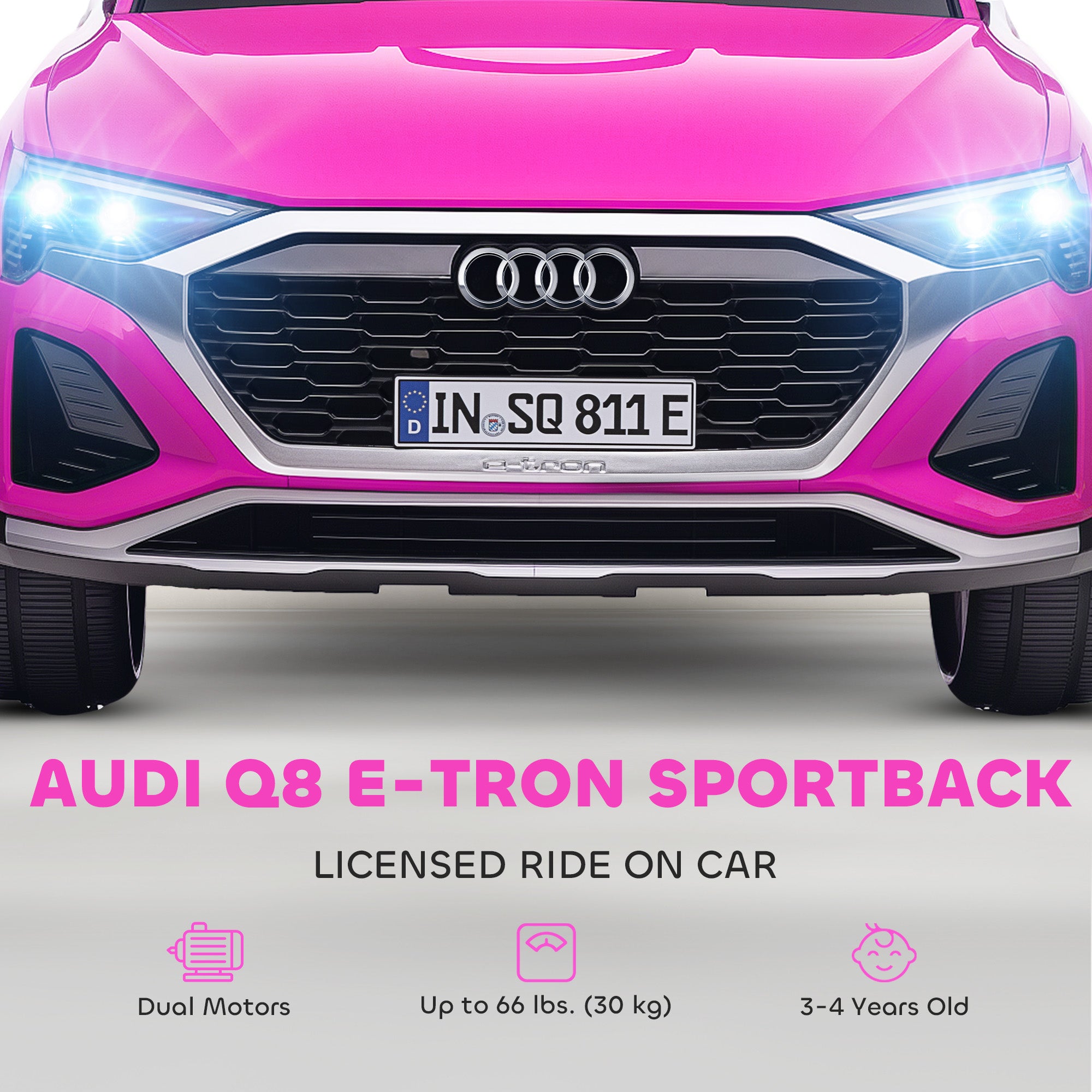 Audi Q8 e-tron Sportback Licensed 12V Battery Powered Kids Electric Car w/ Spring Suspension, Soft Start, Pink