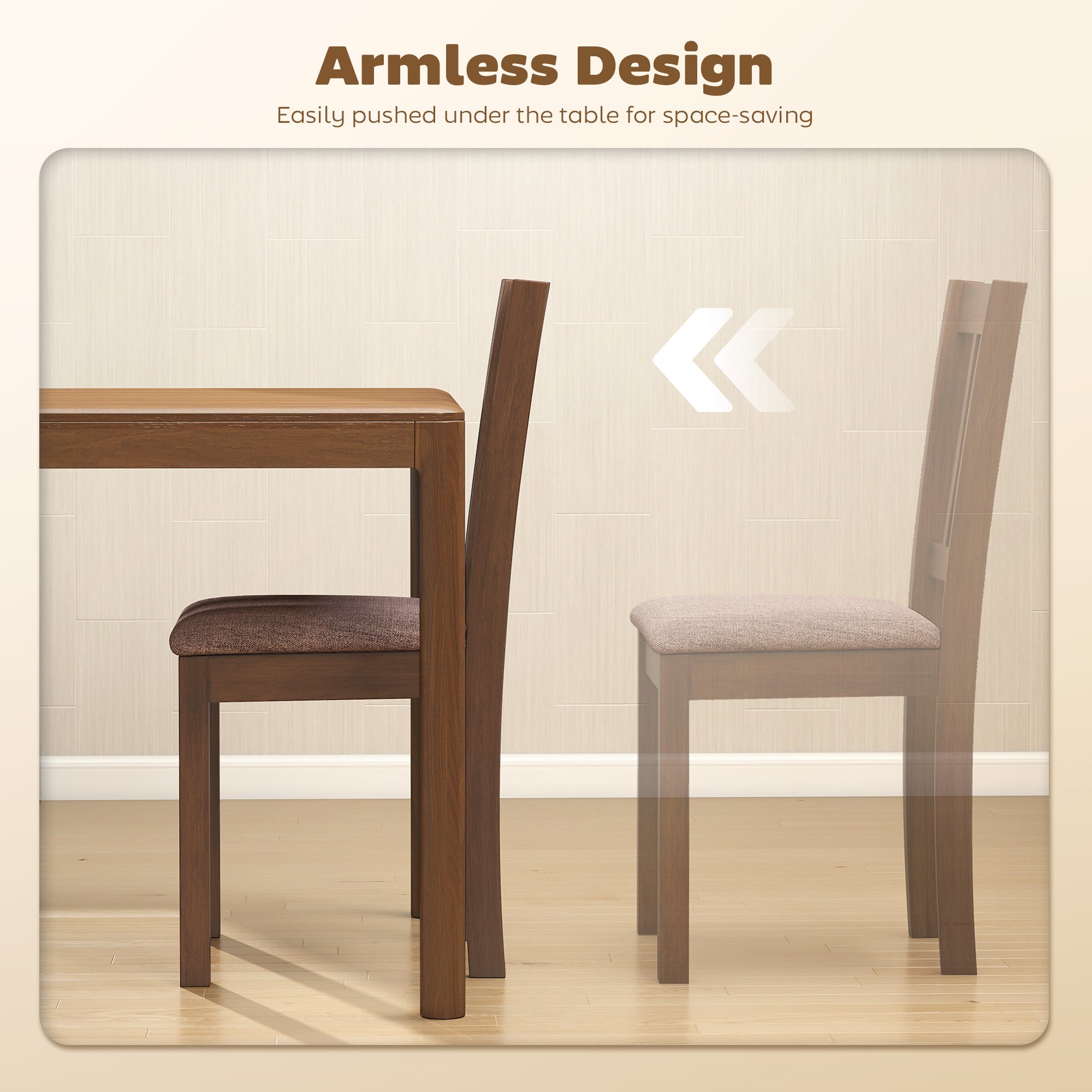 Dining Chairs Set of 2 Linen Upholstered Kitchen Chairs with Rubberwood Legs for Dining Room Living Room Walnut Taupe