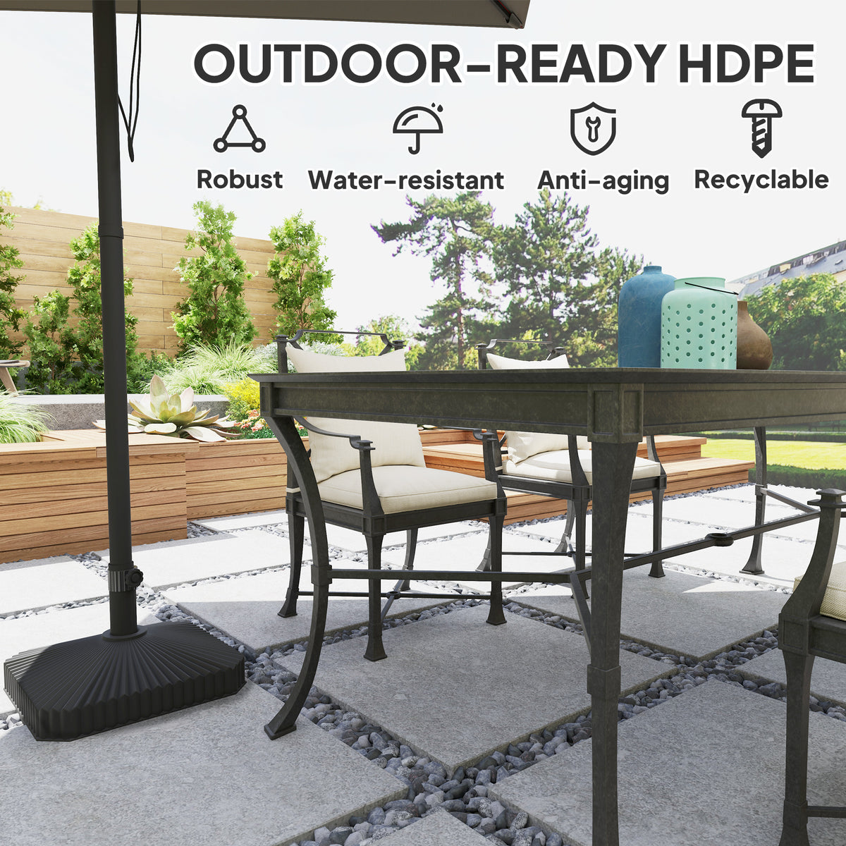 Square Patio Umbrella Base Holder, Heavy Duty Outdoor Umbrella Stand Base, Filled Up to 42lbs with Sand or 33lbs with Water for Garden, Poolside, Black