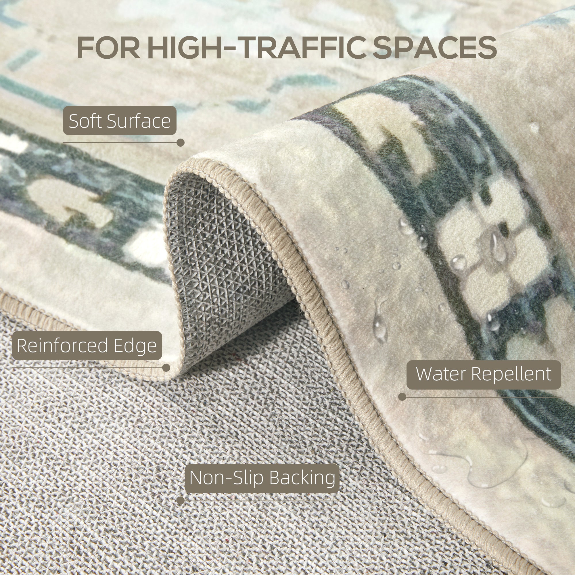 5x7 Area Rug, Indoor Boho Machine Washable Carpet for Living Room, Bedroom, Dining Room, Kitchen, Blue