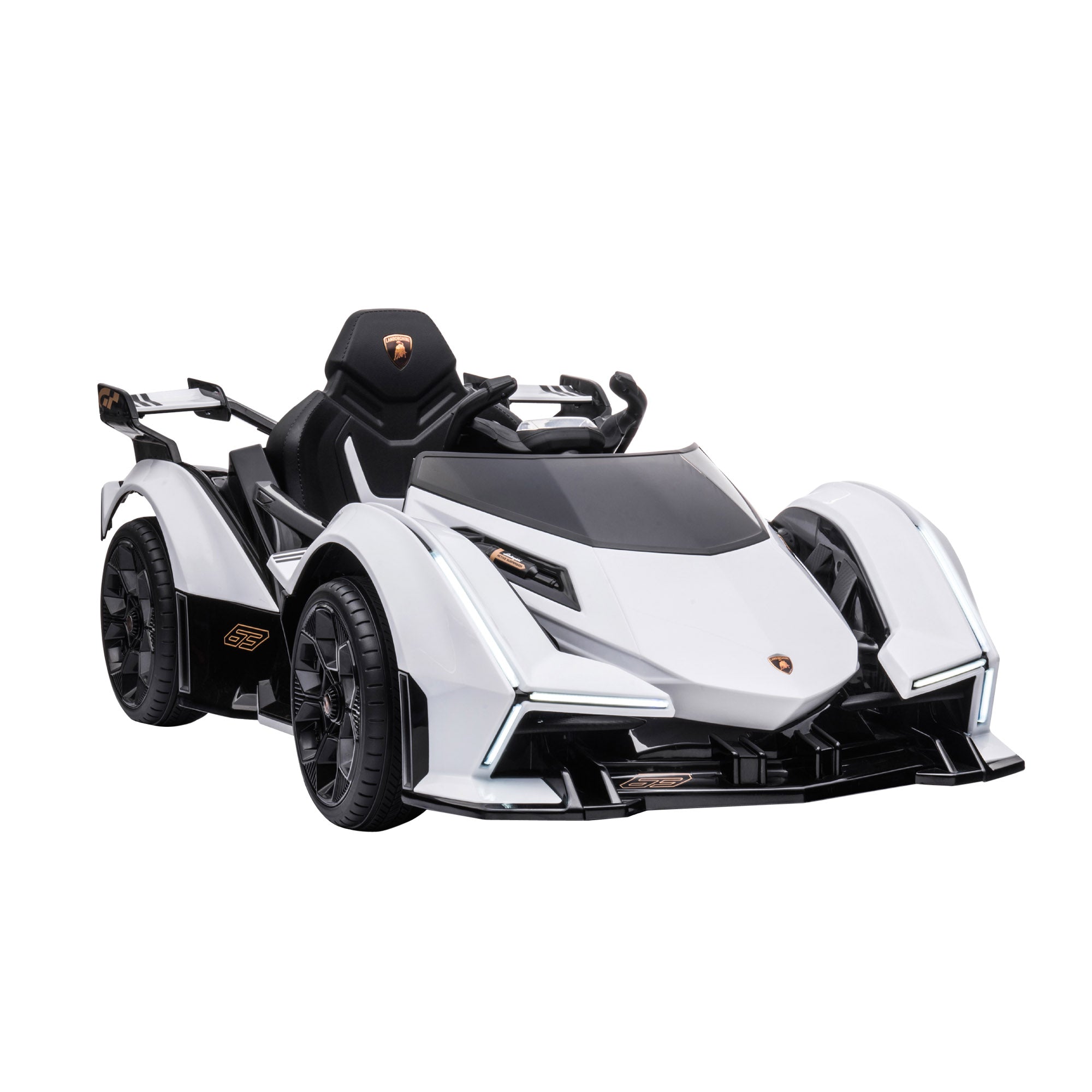 12V Electric Ride-on Car, Licensed Lamborghini V12 Vision Gran Turismo Battery-Powered Ride-on Toy with Remote Control, Music, LED Lights, for 3-6 Year Old Boys and Girls, White