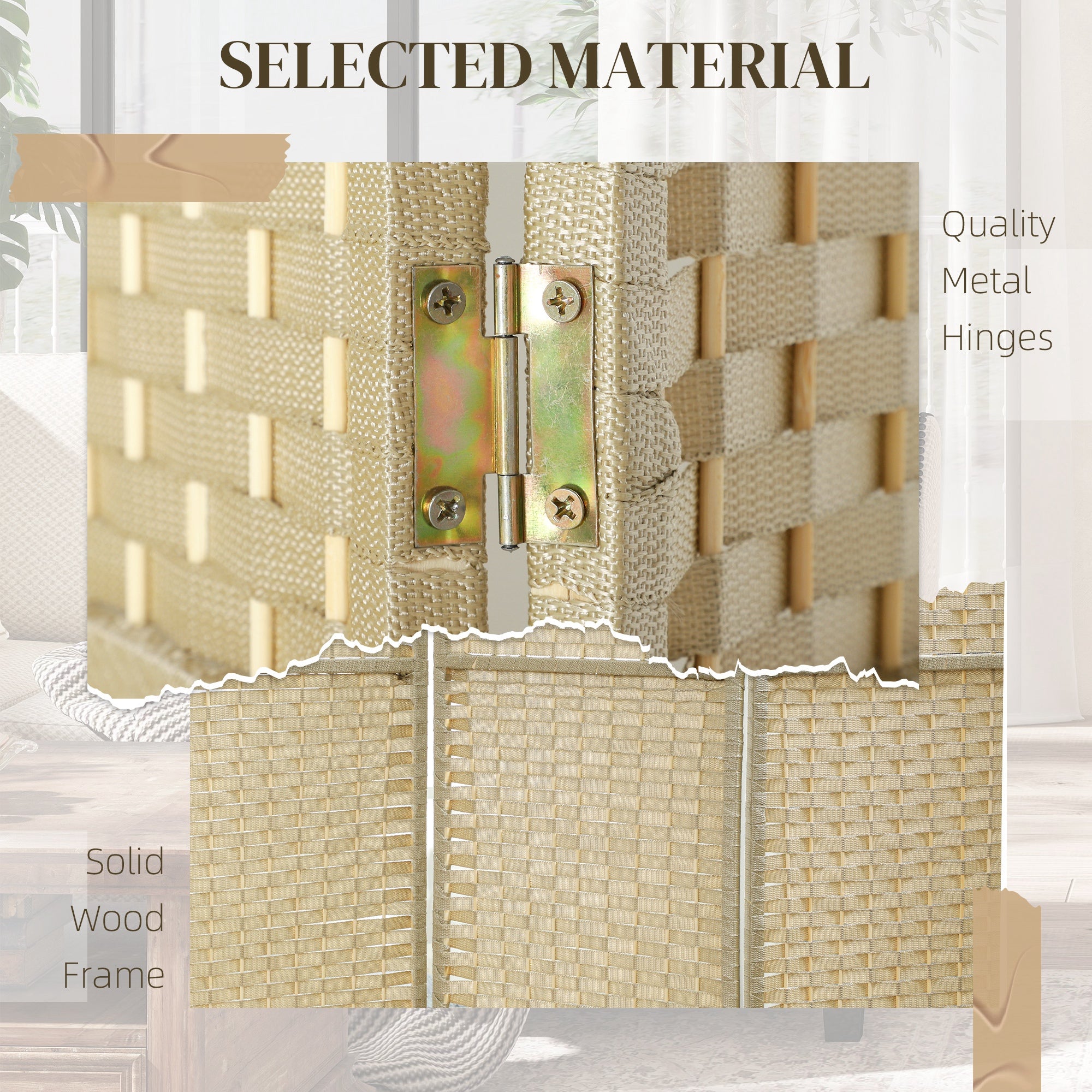 Folding Room Divider Screen 4 Panel 5.6 ' Tall Privacy Screen Freestanding Room Partition for Home Office, Beige