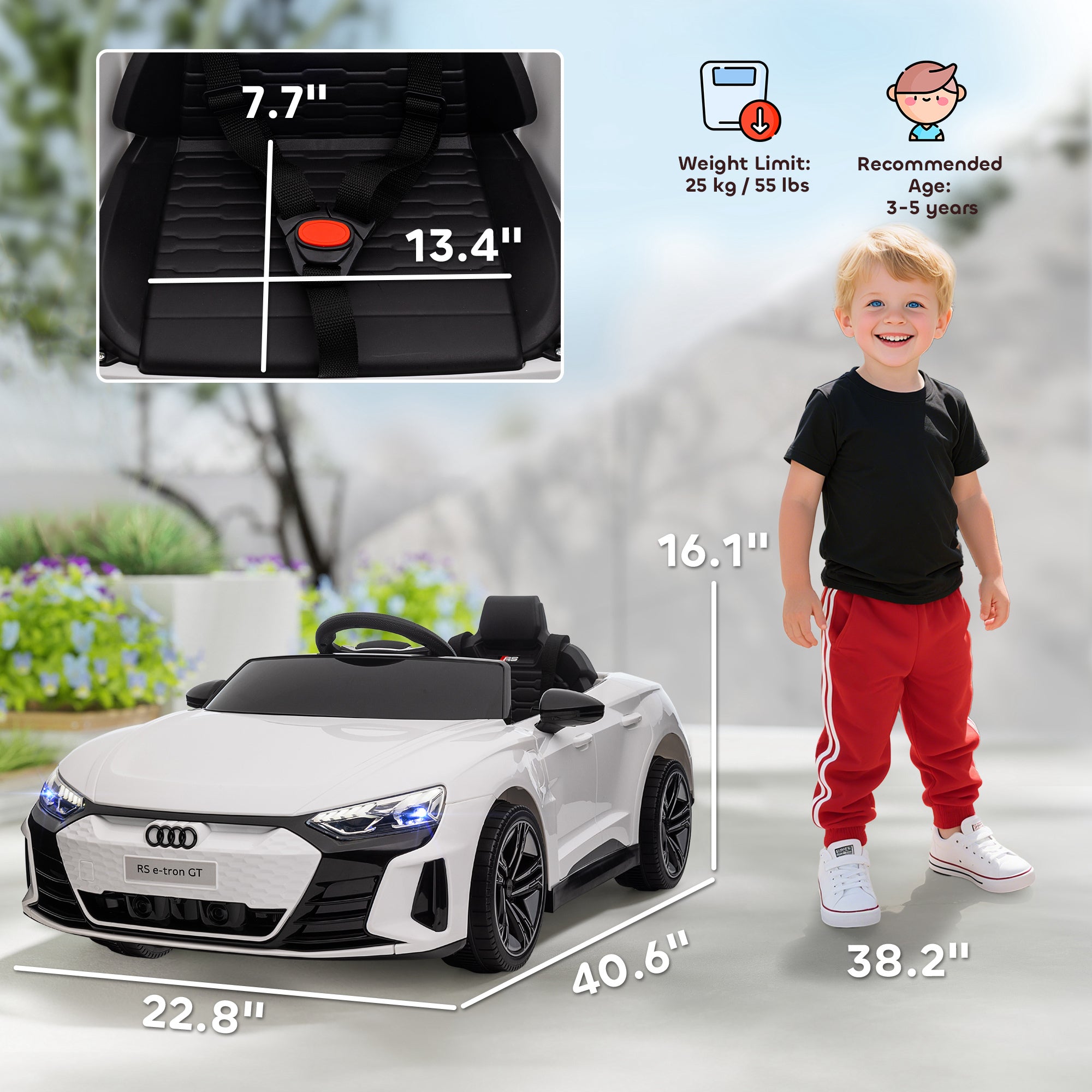 Licensed Audi RS e-tron GT 12V Ride On Car Truck for Kids, Electric Car Ride On Vehicle w/Parent Remote Control, Music, Lights, for Toddlers, White