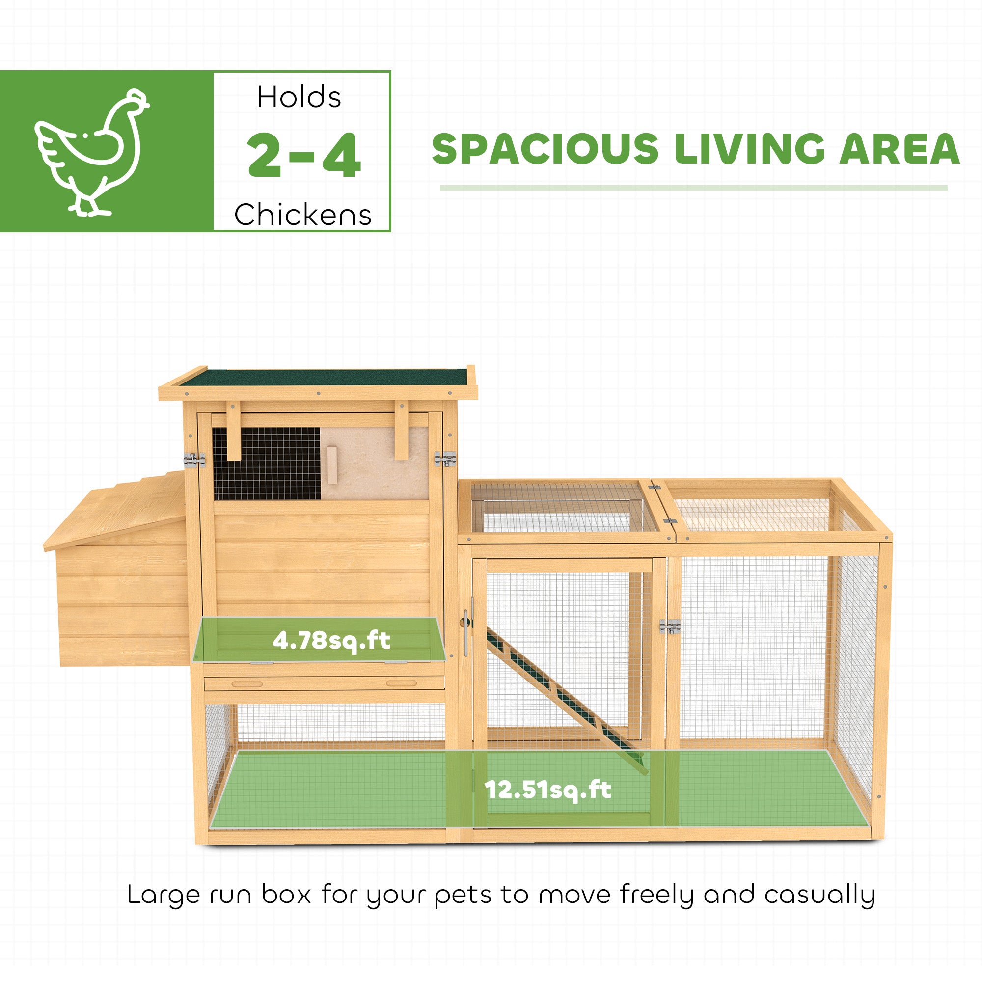75" Wooden Chicken Coop with Nesting Box, Removable Tray, Ramp Run, for Garden Backyard, Natural Wood - Natural Wood - Image 4