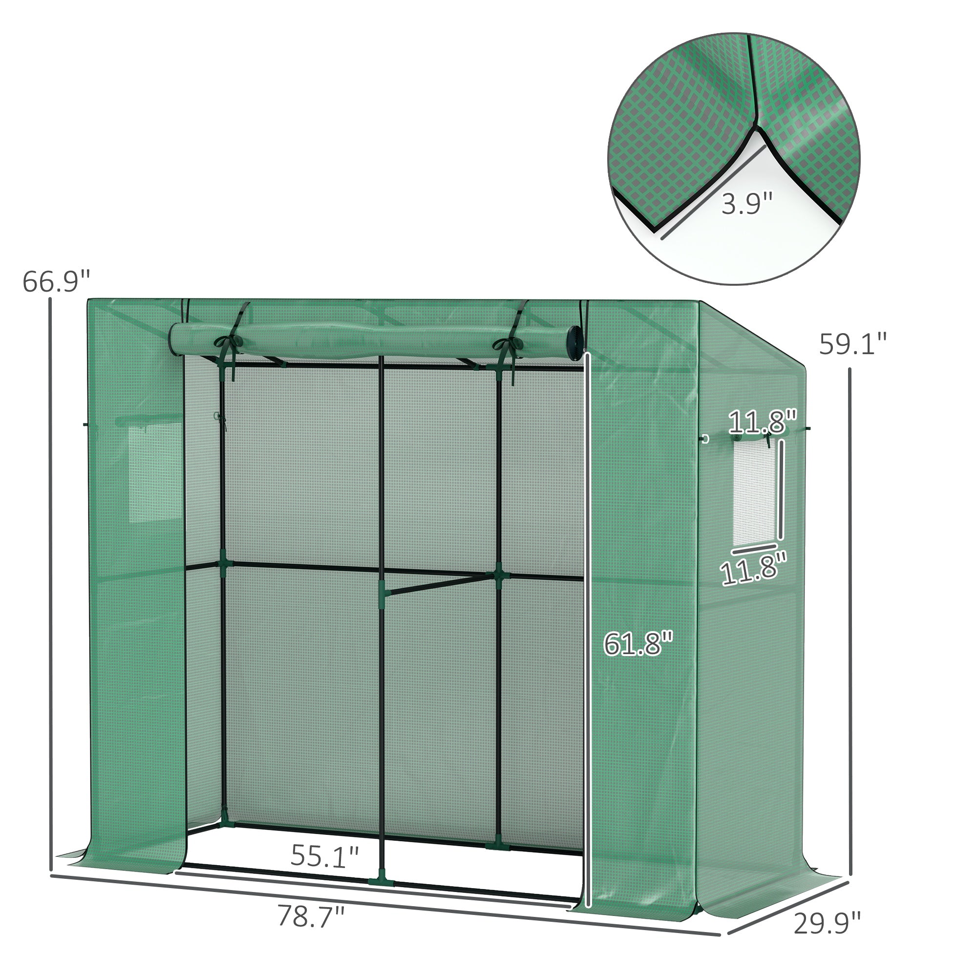 Walk-in Portable Greenhouse Small Greenhouse for Outdoors with UV-resistant PE Cover, 6.6' x 2.5' x 5.6' Green - Green - Image 3