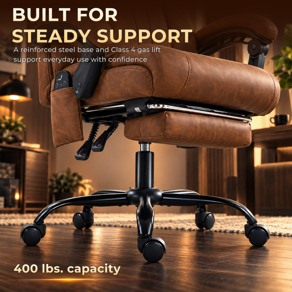 Massage Office Chair Vibration Computer Chair Heated Reclining PU Leather Footrest Height Adjustable Brown