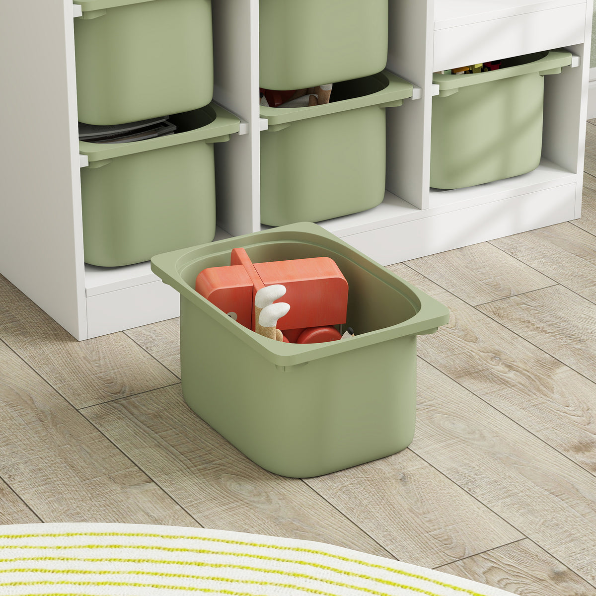 3 Layers Kids Toy Storage Organizer with 6 Storage Bins, Kids Bookshelf for Ages 3-8 Years, Play Room, Bedroom, Green