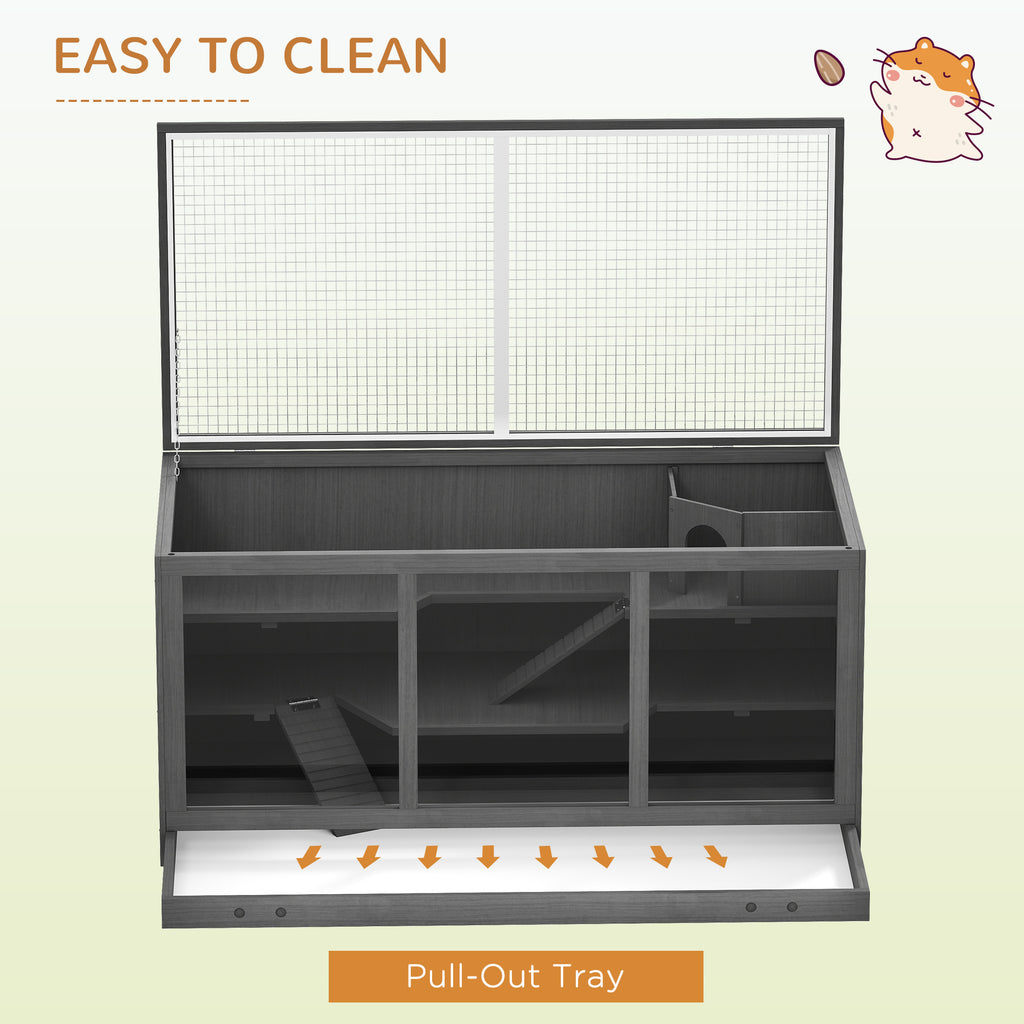 Extra Large Wooden Hamster Cage with Opening Roof, Hut, Ramps, Gray ...