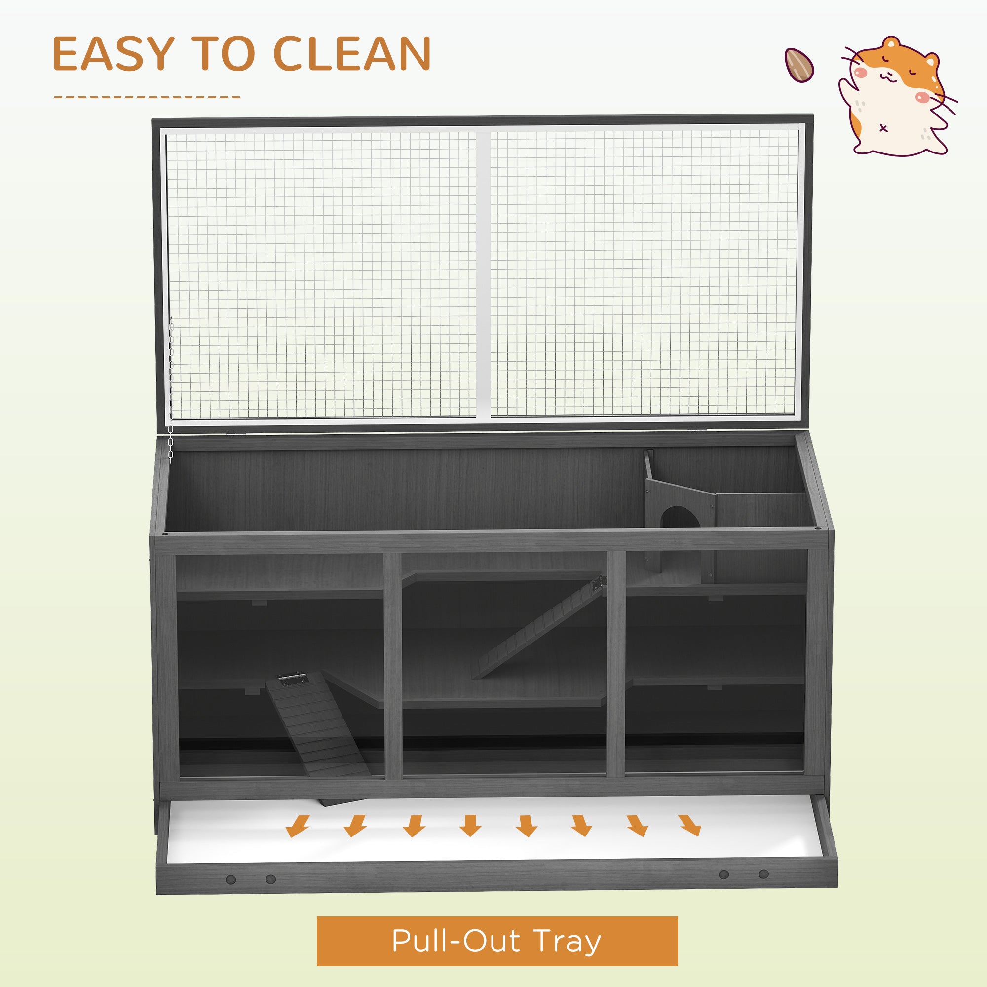 Extra Large Wooden Hamster Cage with Opening Roof, Hut, Ramps, Gray - Gray - Image 7