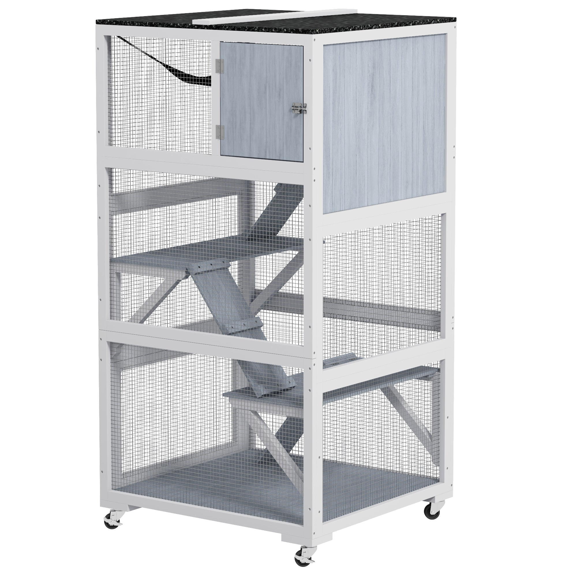Catio, Outdoor Cat Enclosure House on Wheels with Hammock, Gray - Light Gray