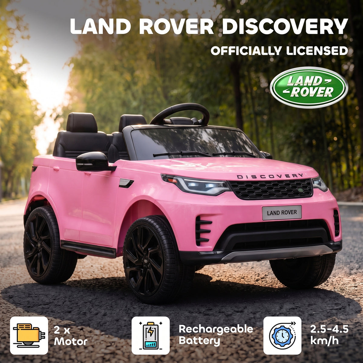 12V Electric Car for Kids, Licensed Land Rover Ride on Car with Parent Remote, Soft Start, 4 Wheel Suspension, Pink