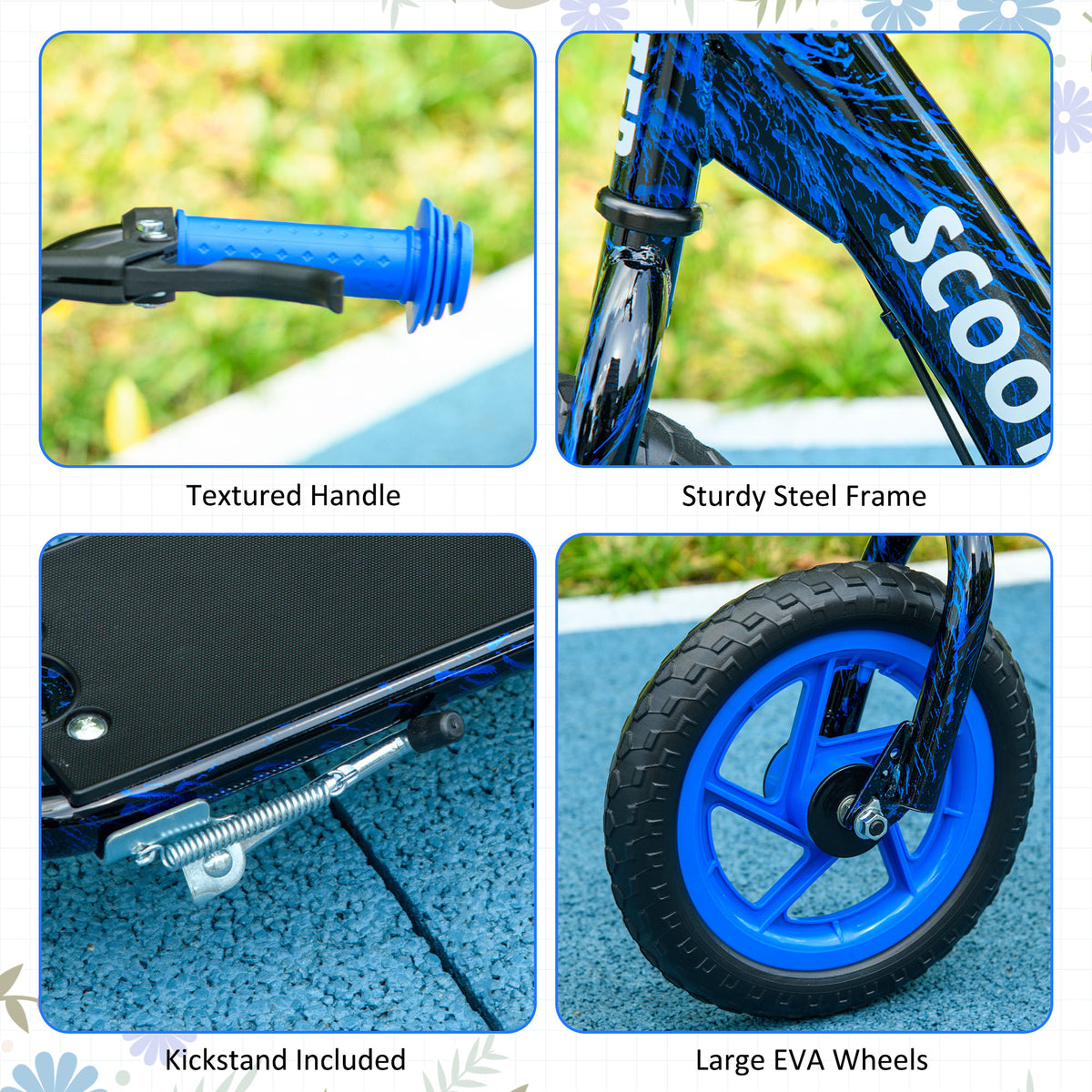 Kids Scooter with Adjustable Handlebar, Kids Kick Scooter with Non-slip Footplate, Rear Brake, 12" EVA Wheels, Blue