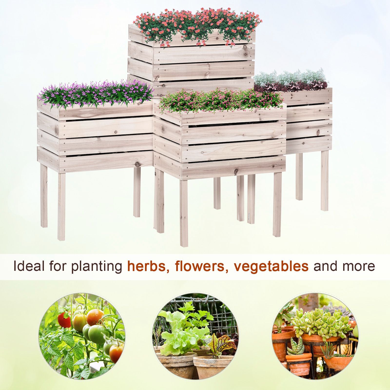 4PCS Raised Garden Bed With Legs, Wooden Elevated Planter Box Kit with Bed Liner, DIY Shape, for Flowers Vegetables Backyard Patio Balcony, 110lb Capacity - Natural Wood - Image 7