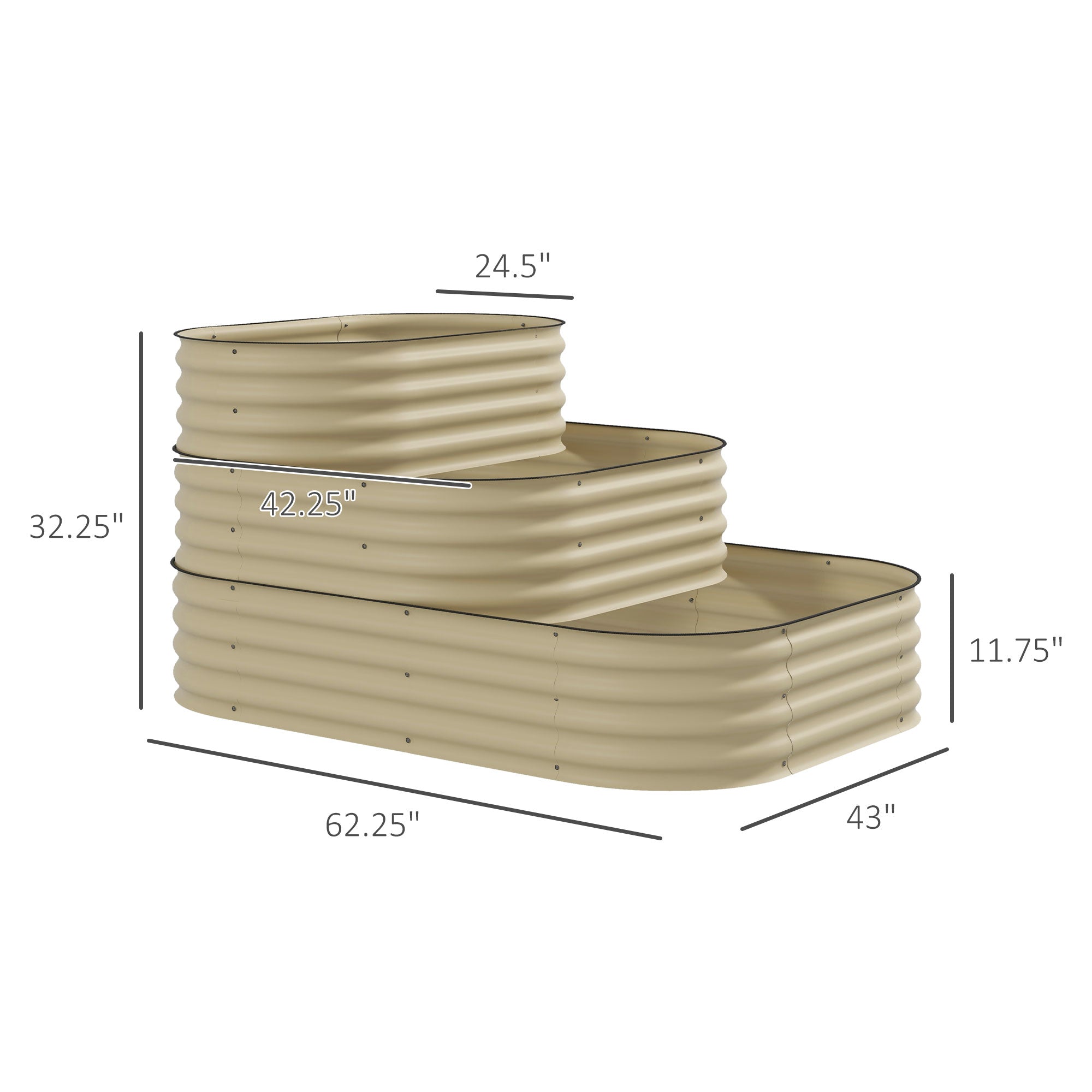 3-Tier Raised Garden Bed Set w/ Safety Edging, Open Bottom for Vegetables, Herbs, Flowers, 62.25" x 43" x 32.25", Cream - Cream White - Image 3