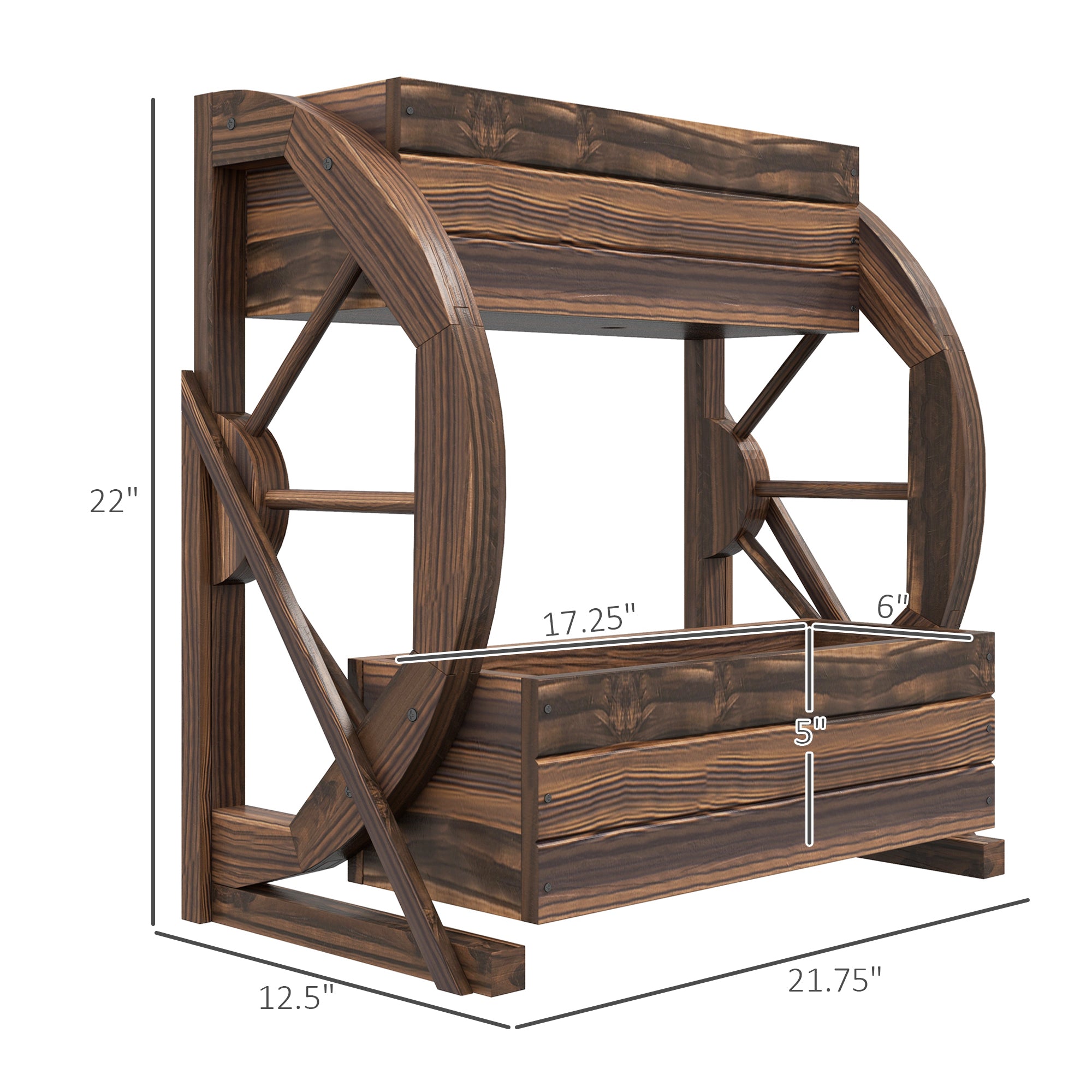 Wooden Wagon Planter Box, 2-Tier Raised Garden Bed, for Vegetables Flowers Herbs, 22" x 13" x 22" - Carbonized - Image 3
