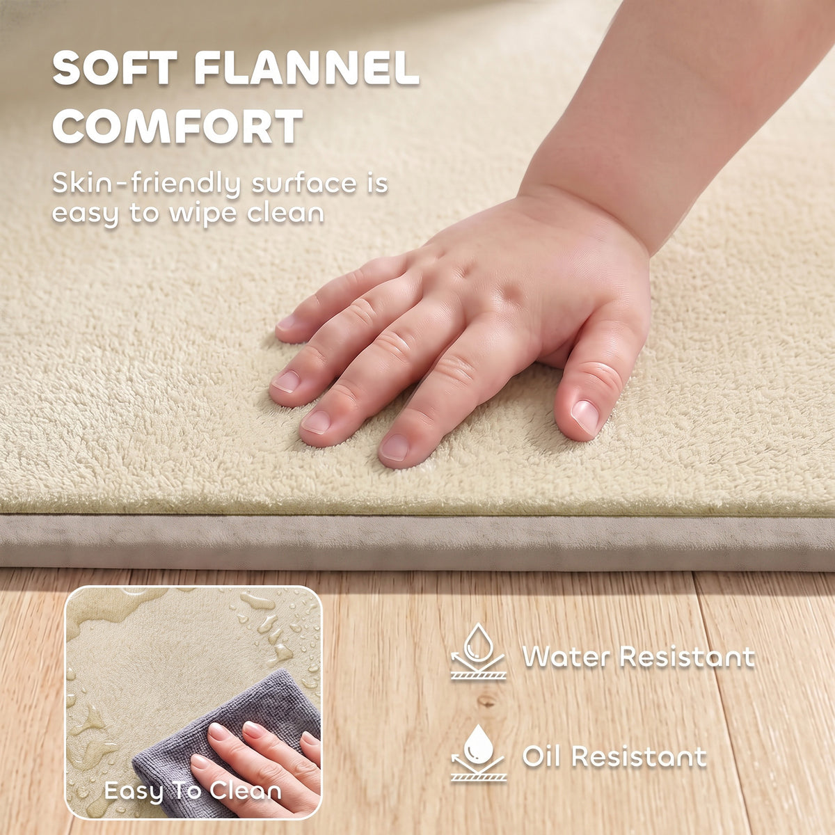 1.2" Thick Baby Play Mat, 110" x 79" Playpen Mat, Non-Slip, Water-Resistant, Soft Flannel for Crawling, Cream White