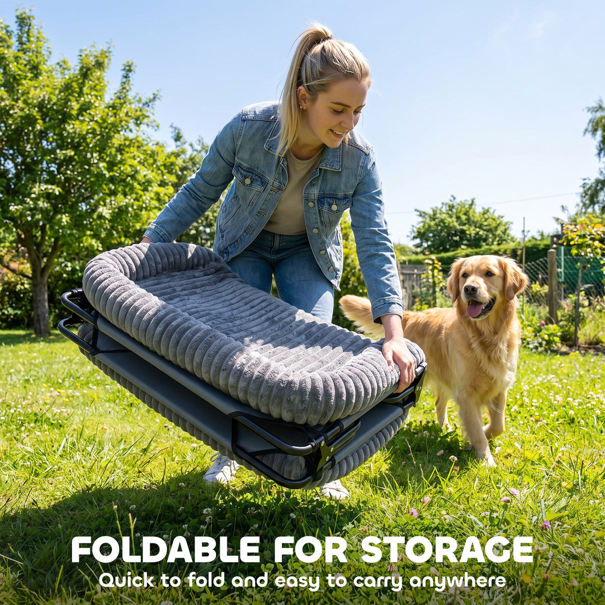 Elevated Dog Bed, Large Raised Outdoor Dog Bed with Removable Pad and Metal Frame, Portable Pet Cot for XL Breeds